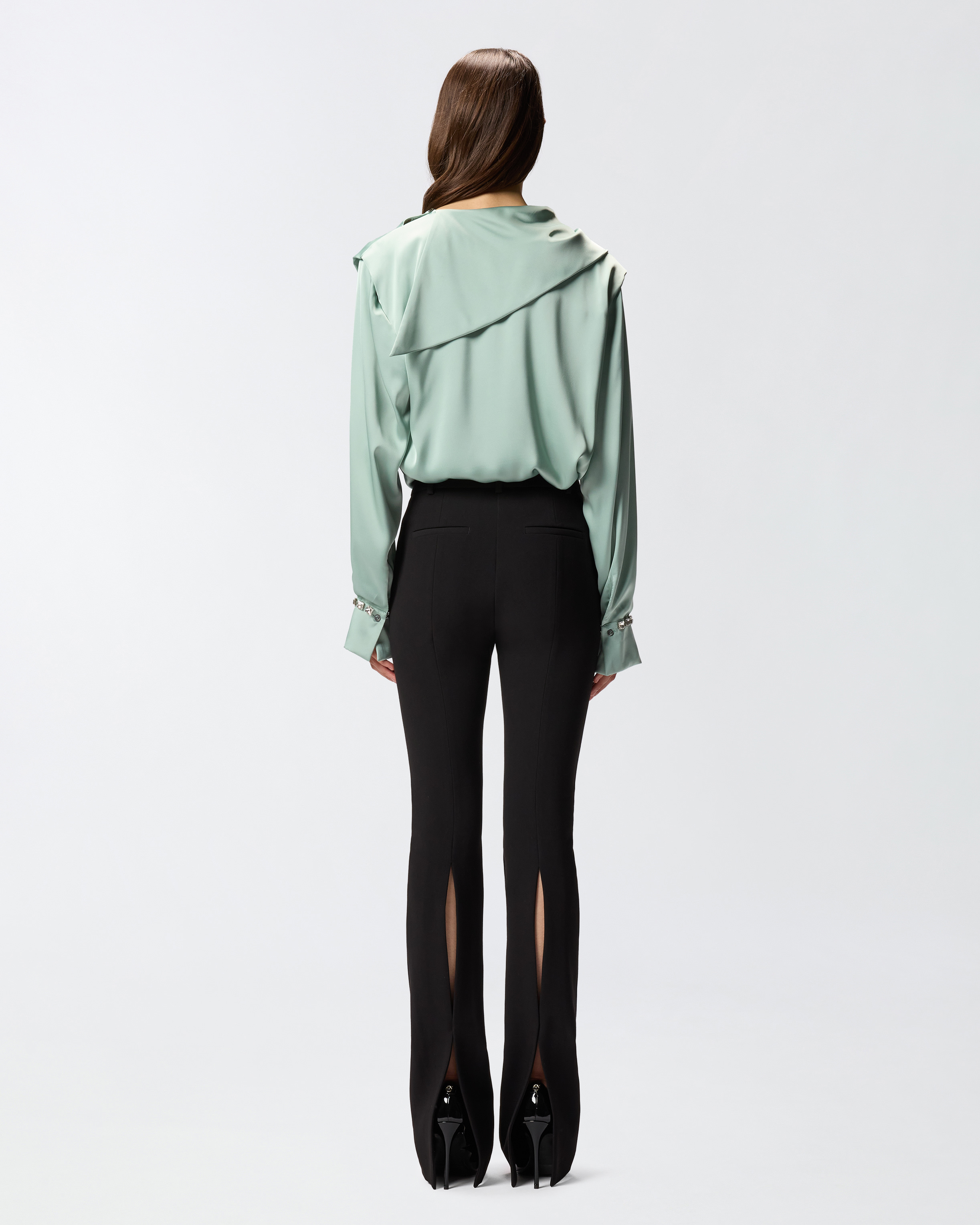 Blouse with draped collar and jewel details 2