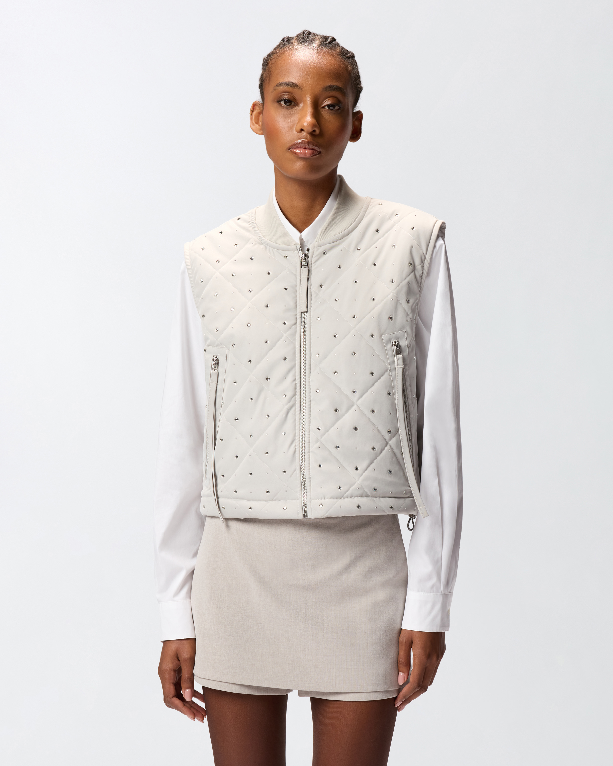 Pinko Cropped Gray Quilted Vest With Structured Silhouette In White