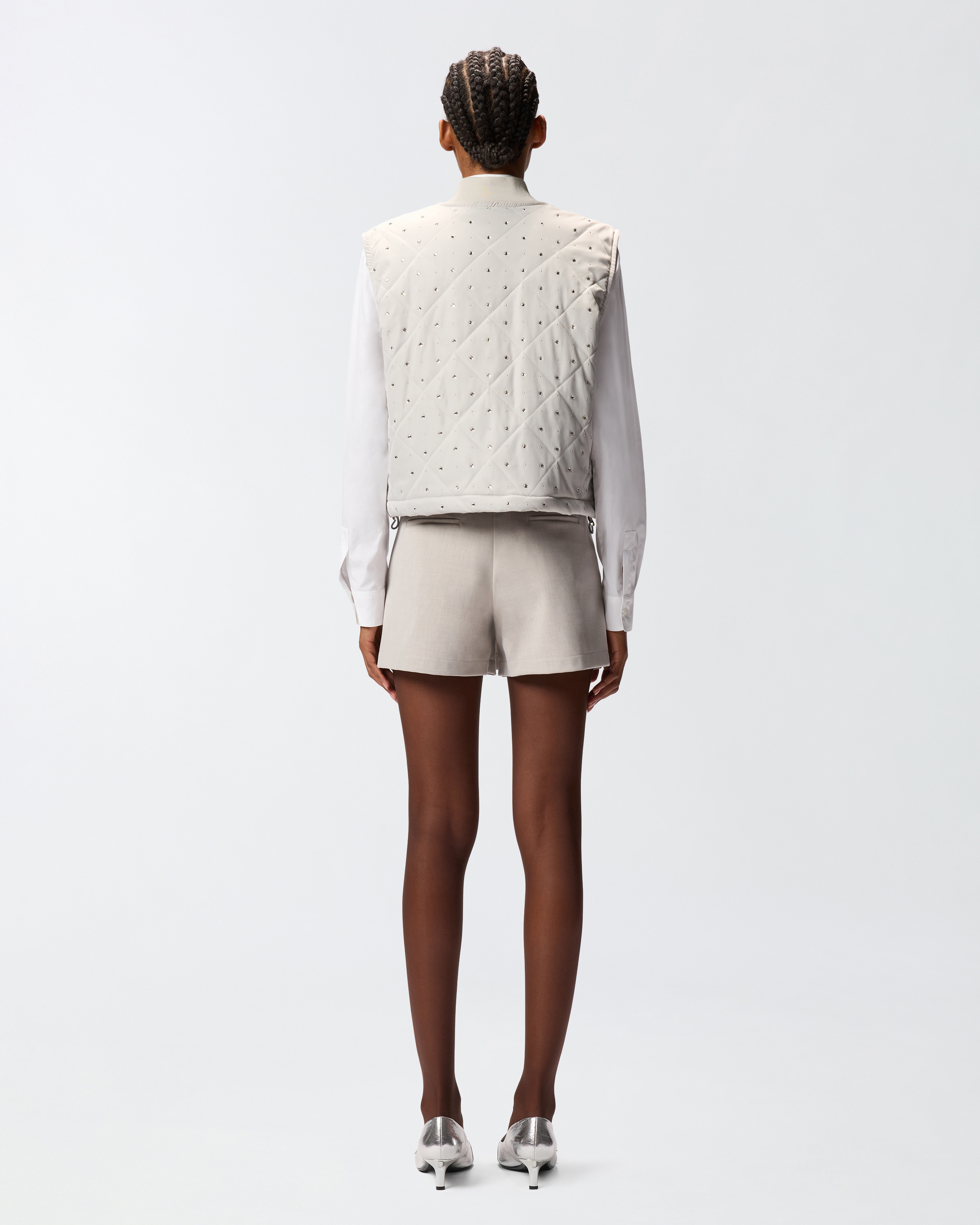 Pinko Cropped Gray Quilted Vest With Structured Silhouette In White