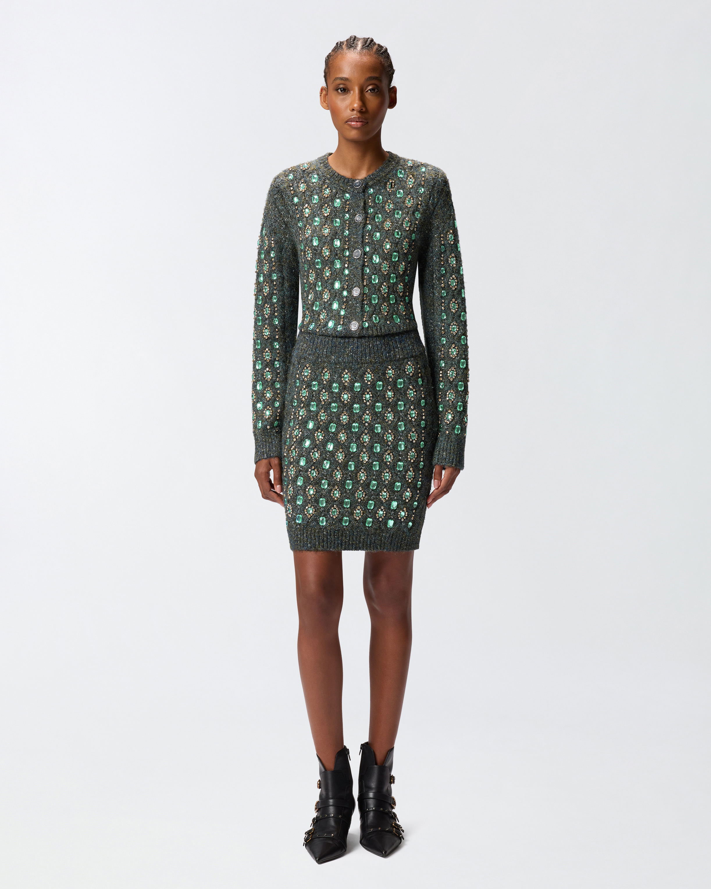 Pinko Cable-knit Embellished Mini Skirt In Multi