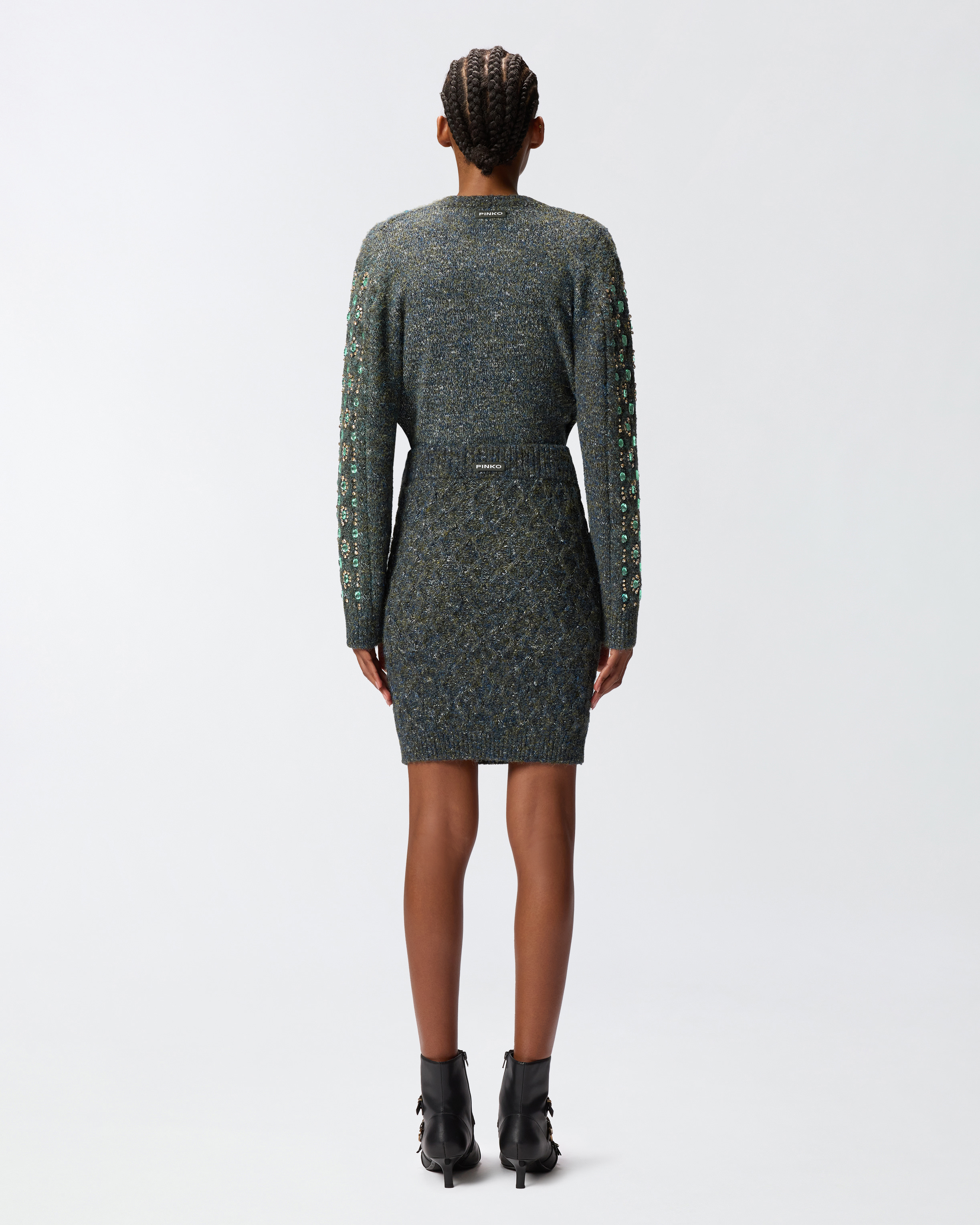 Pinko Cable-knit Embellished Mini Skirt In Multi