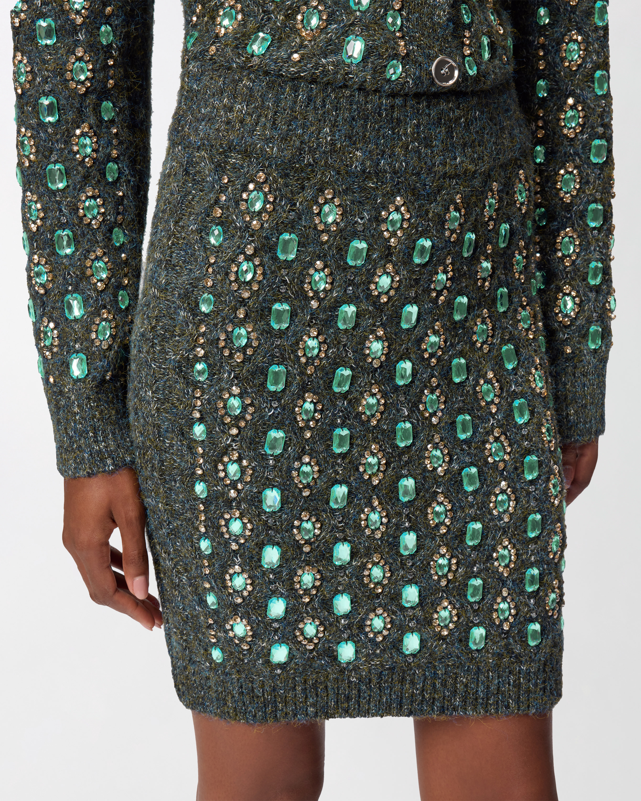 Pinko Cable-knit Embellished Mini Skirt In Multi