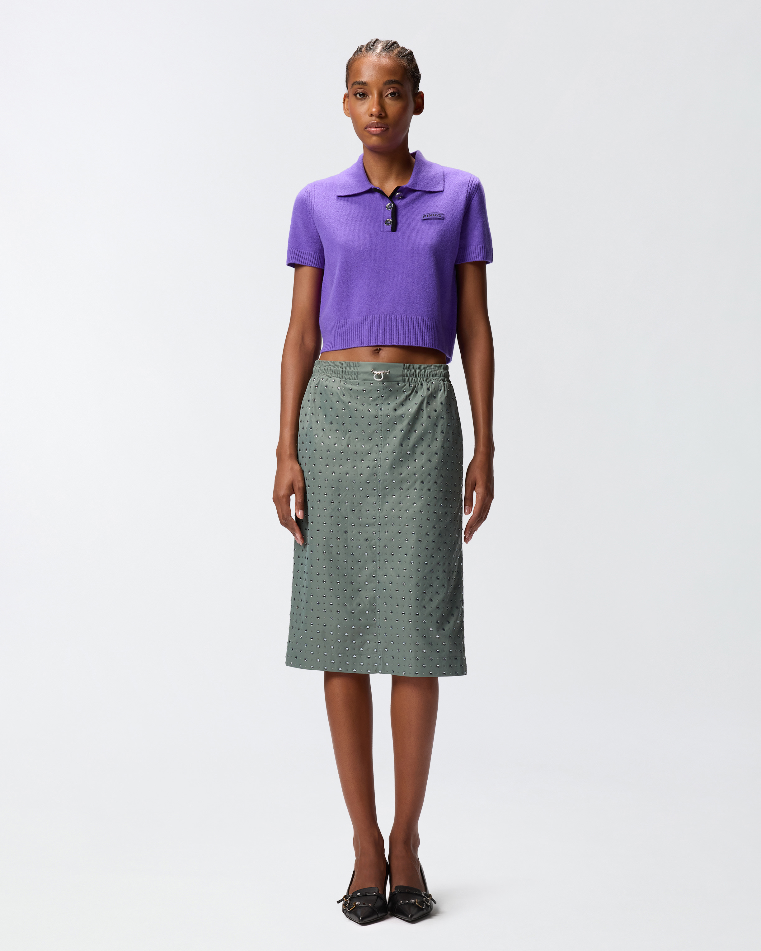 Pinko Alona Embellished Midi Skirt In Green