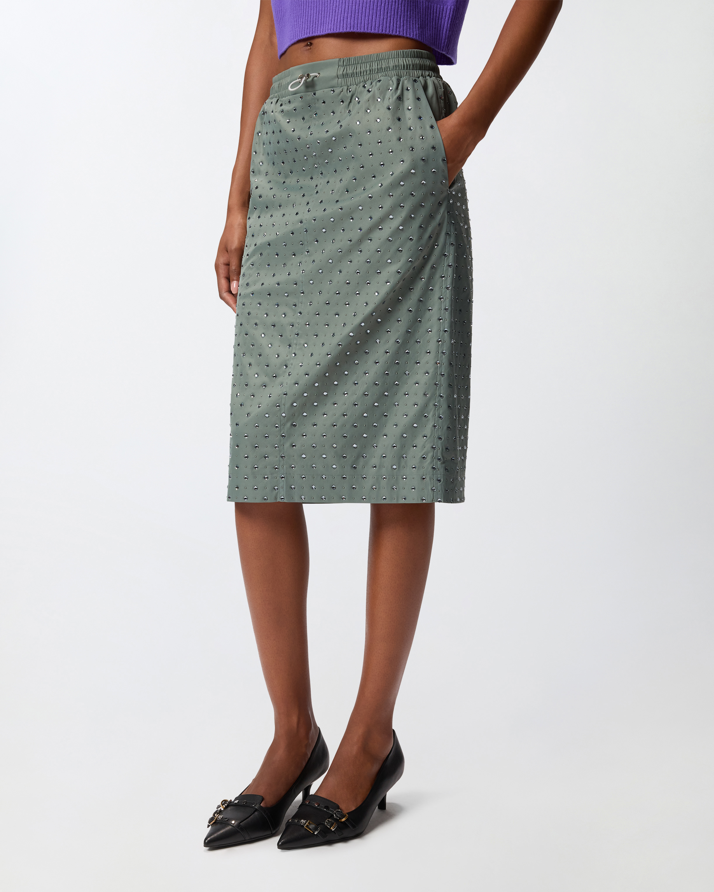 Pinko Alona Embellished Midi Skirt In Green