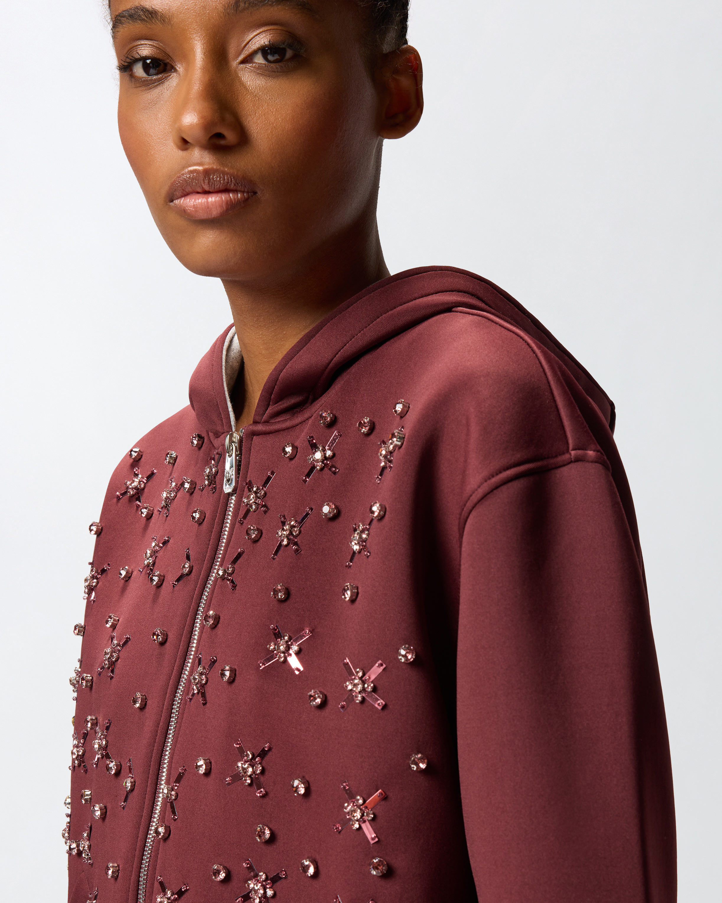 Neoprene-effect sweatshirt jacket with jewel embroidery 3