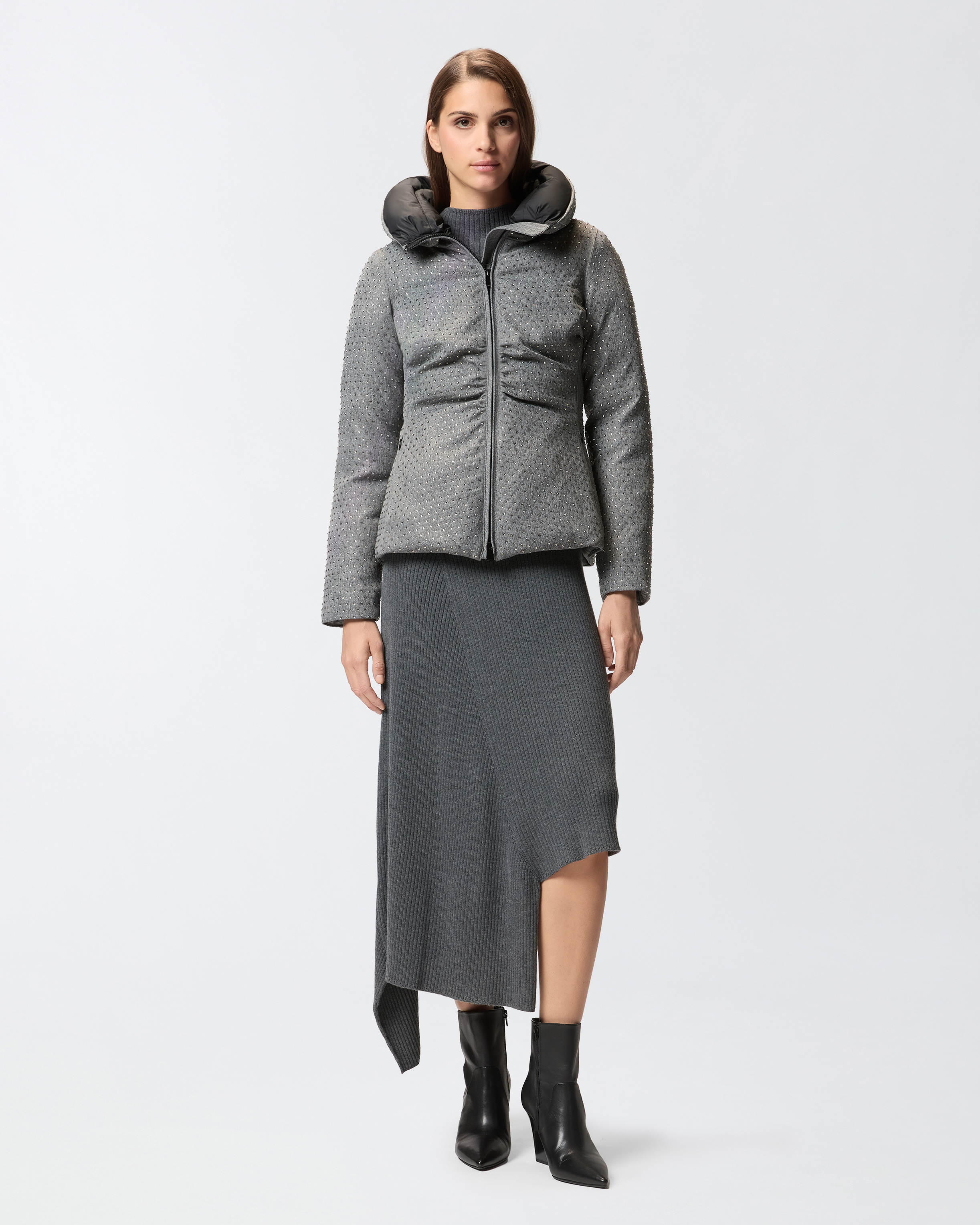 Pinko Embellished Puffer Jacket In Gray