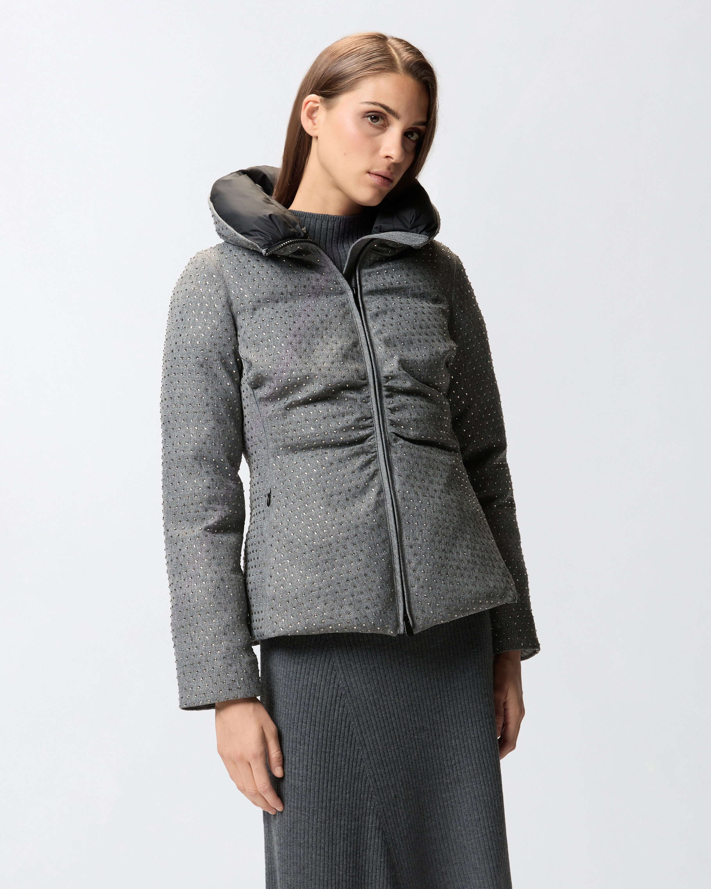 Pinko Embellished Puffer Jacket In Gray