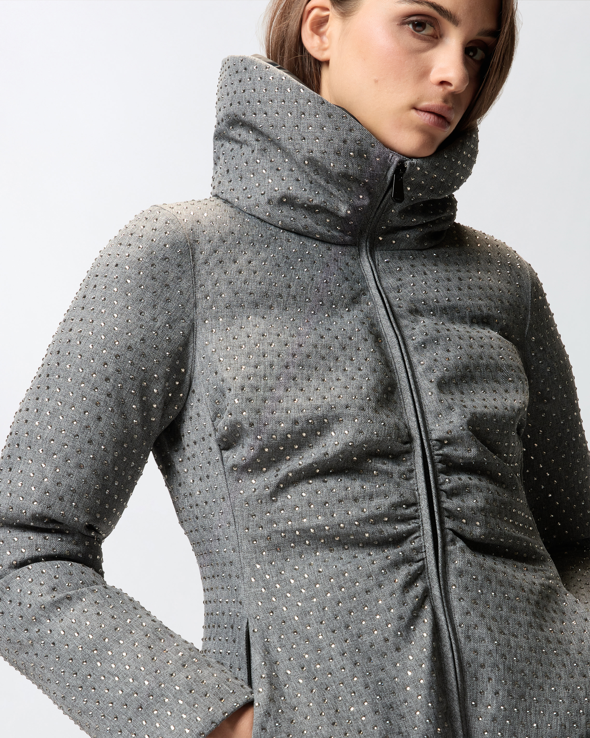 Pinko Embellished Puffer Jacket In Gray
