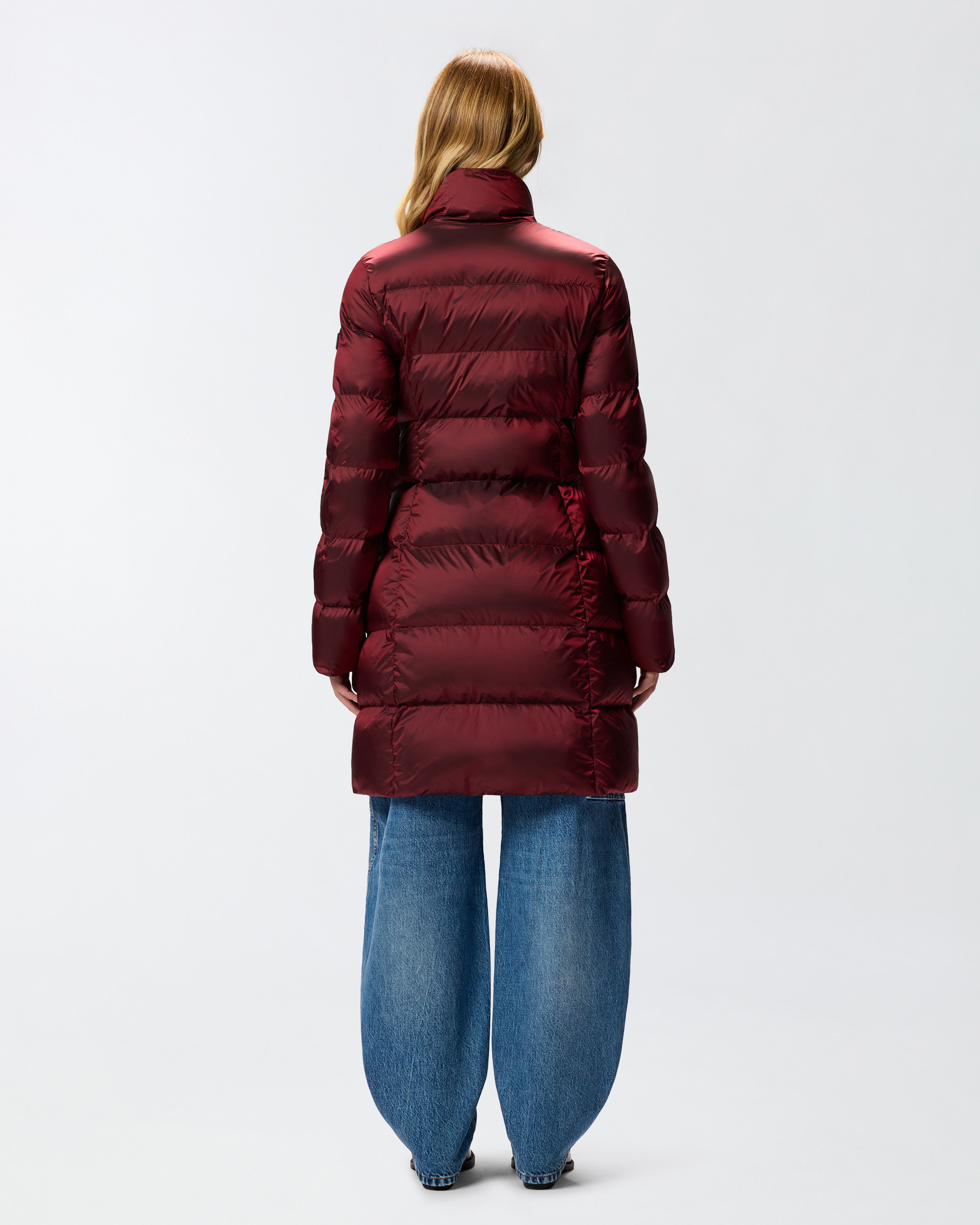 Pinko Long Canvas Down Jacket In Burgundy
