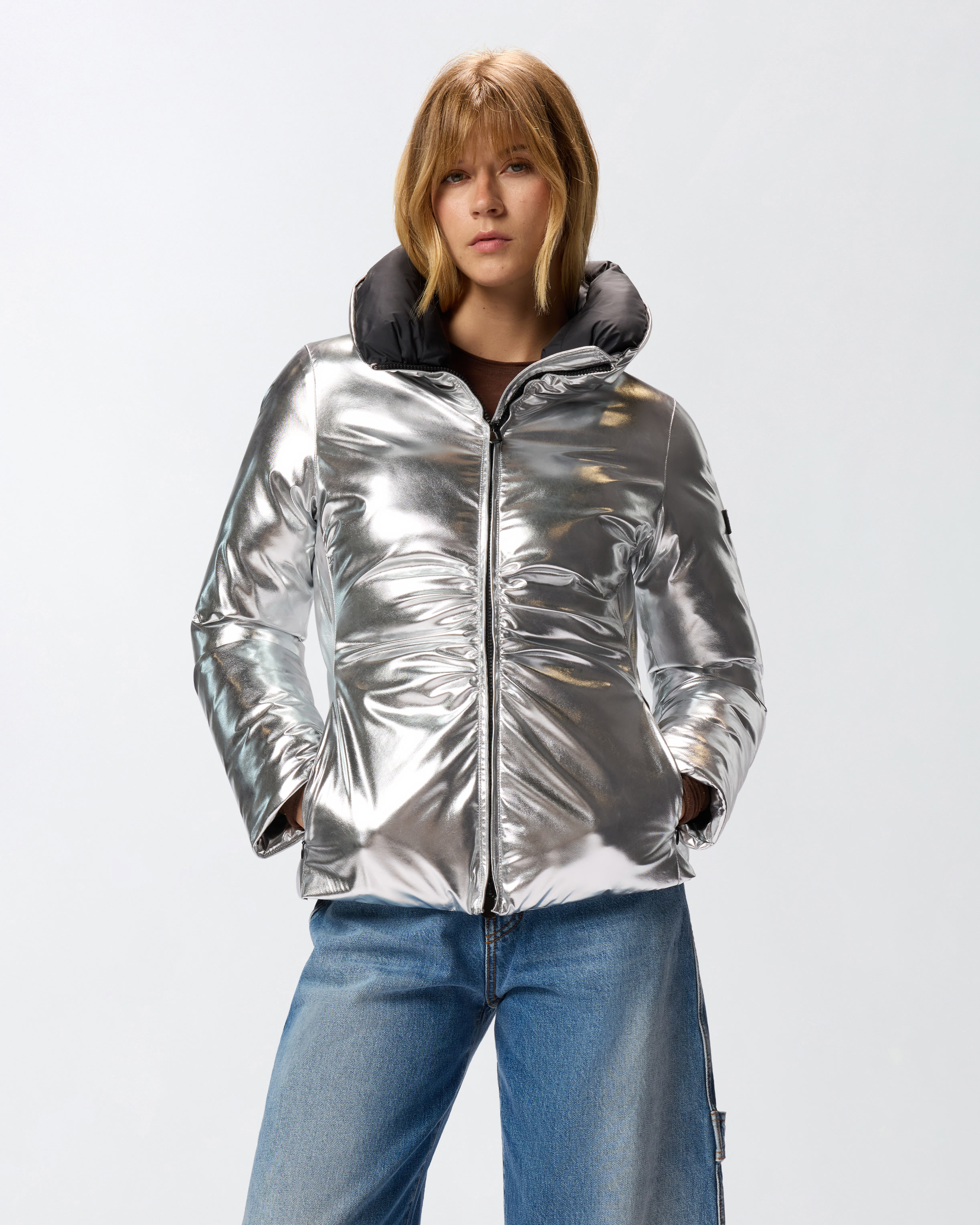 Steppjacke aus Stoff mit Spiegel-Effekt - Silver - large | Pinko 