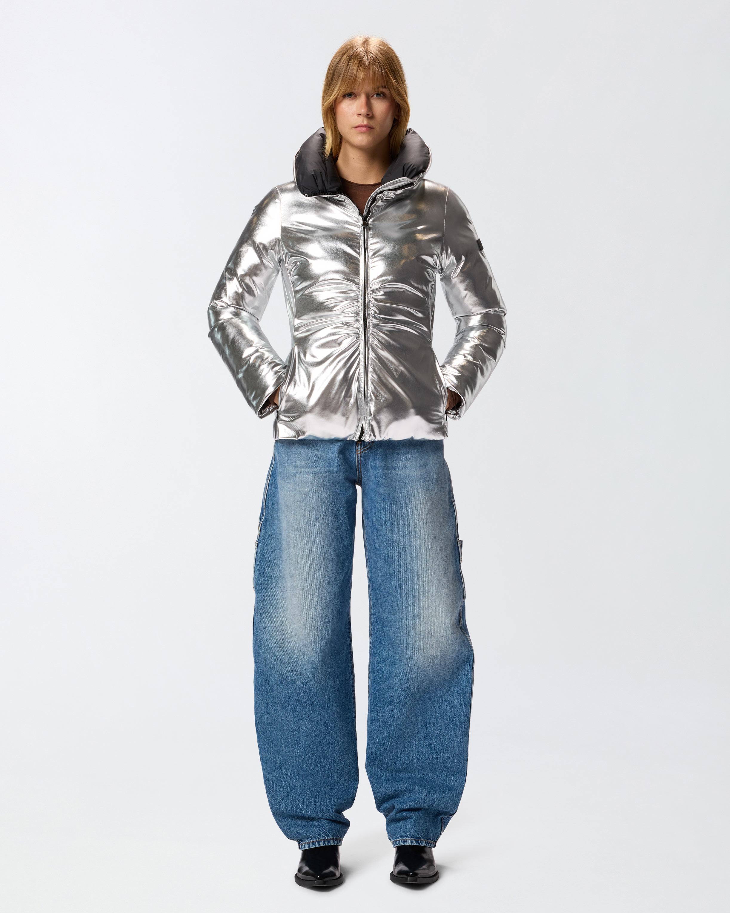 Piumino in tessuto effetto specchio 1