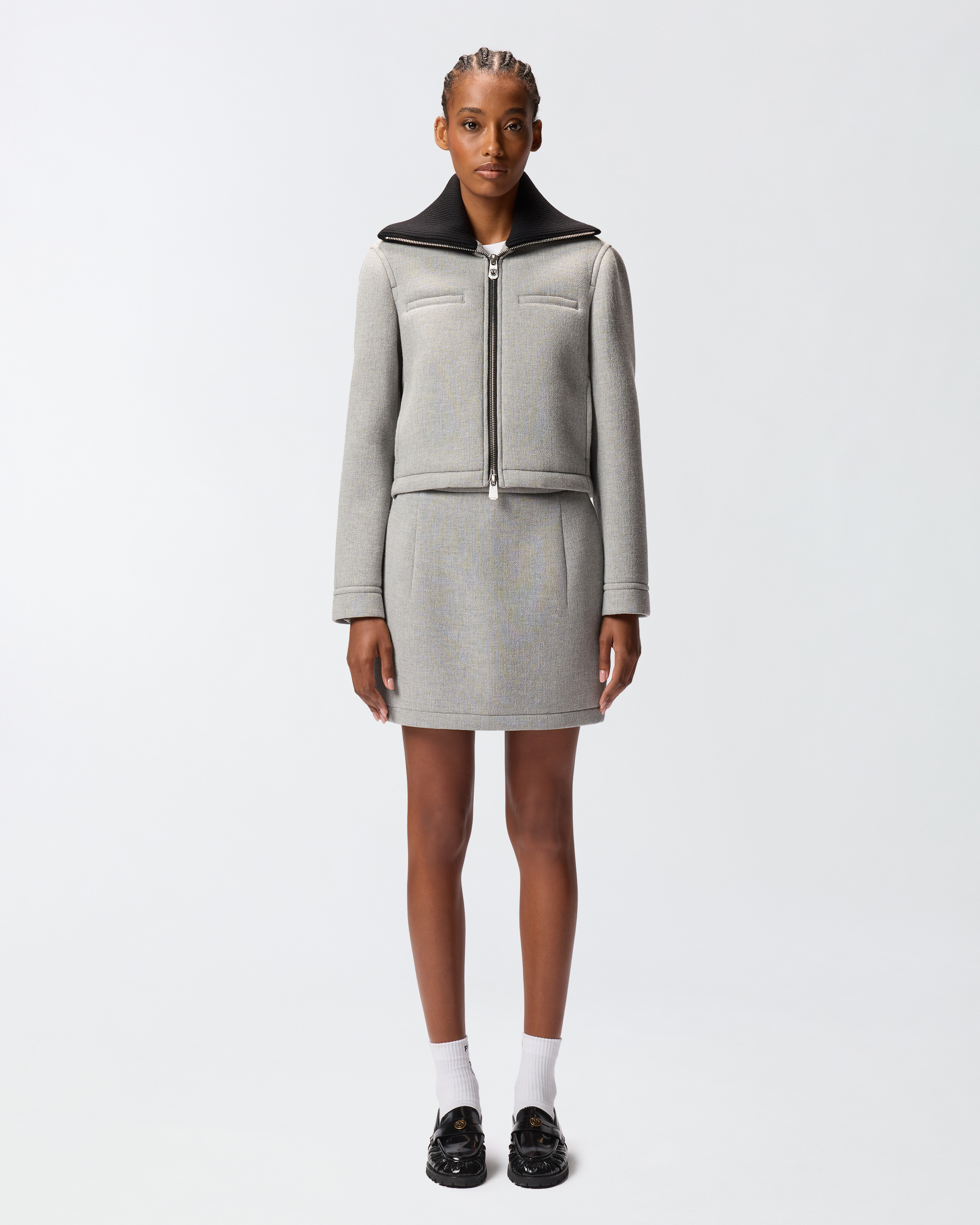 Pinko Slim-fit Jacket With Knit Collar In Gray