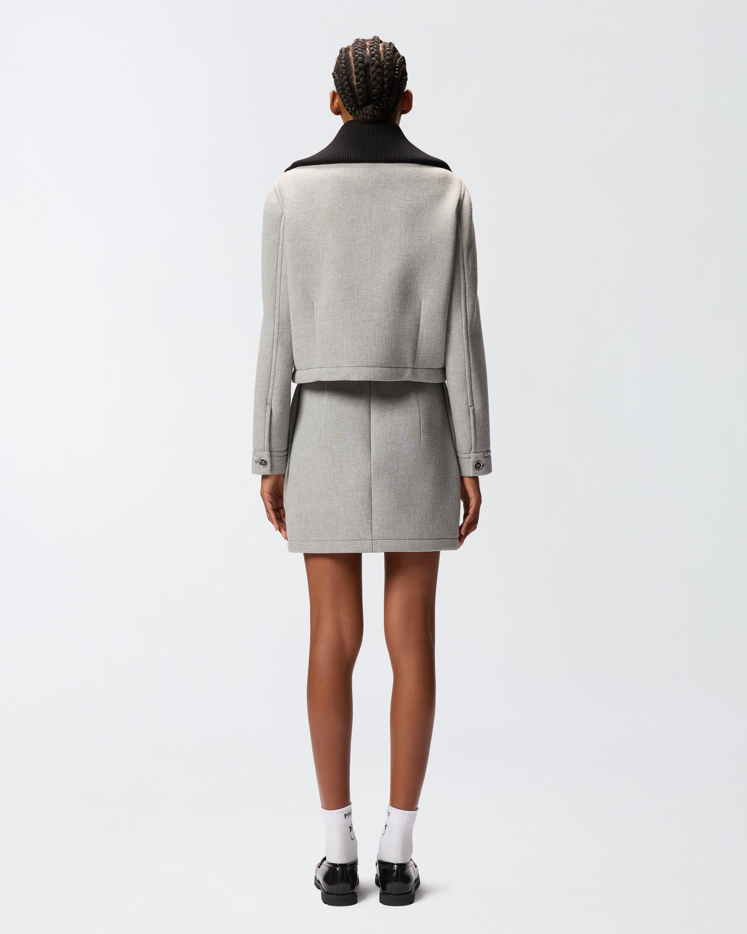 Pinko Slim-fit Jacket With Knit Collar In Gray