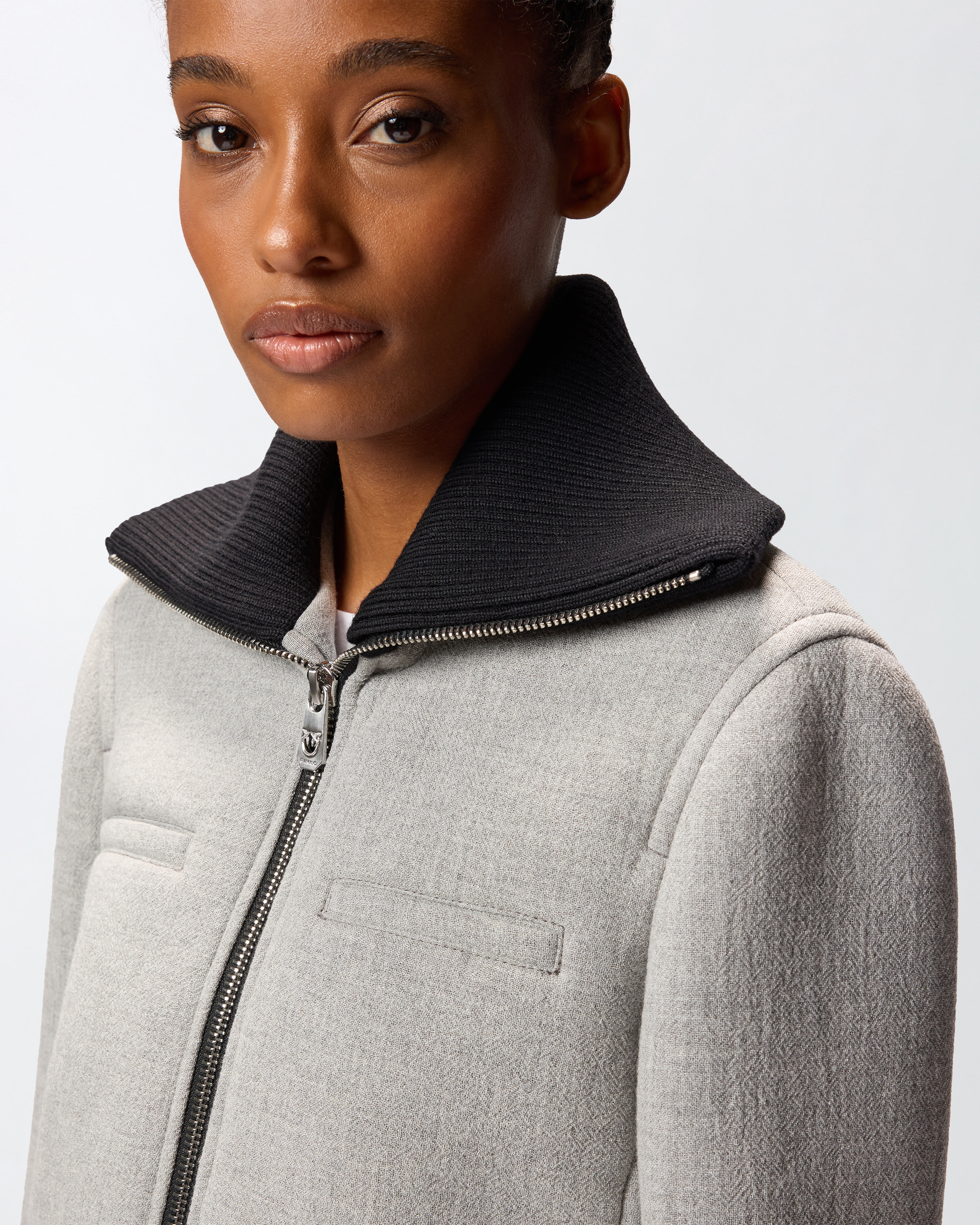 Pinko Slim-fit Jacket With Knit Collar In Gray