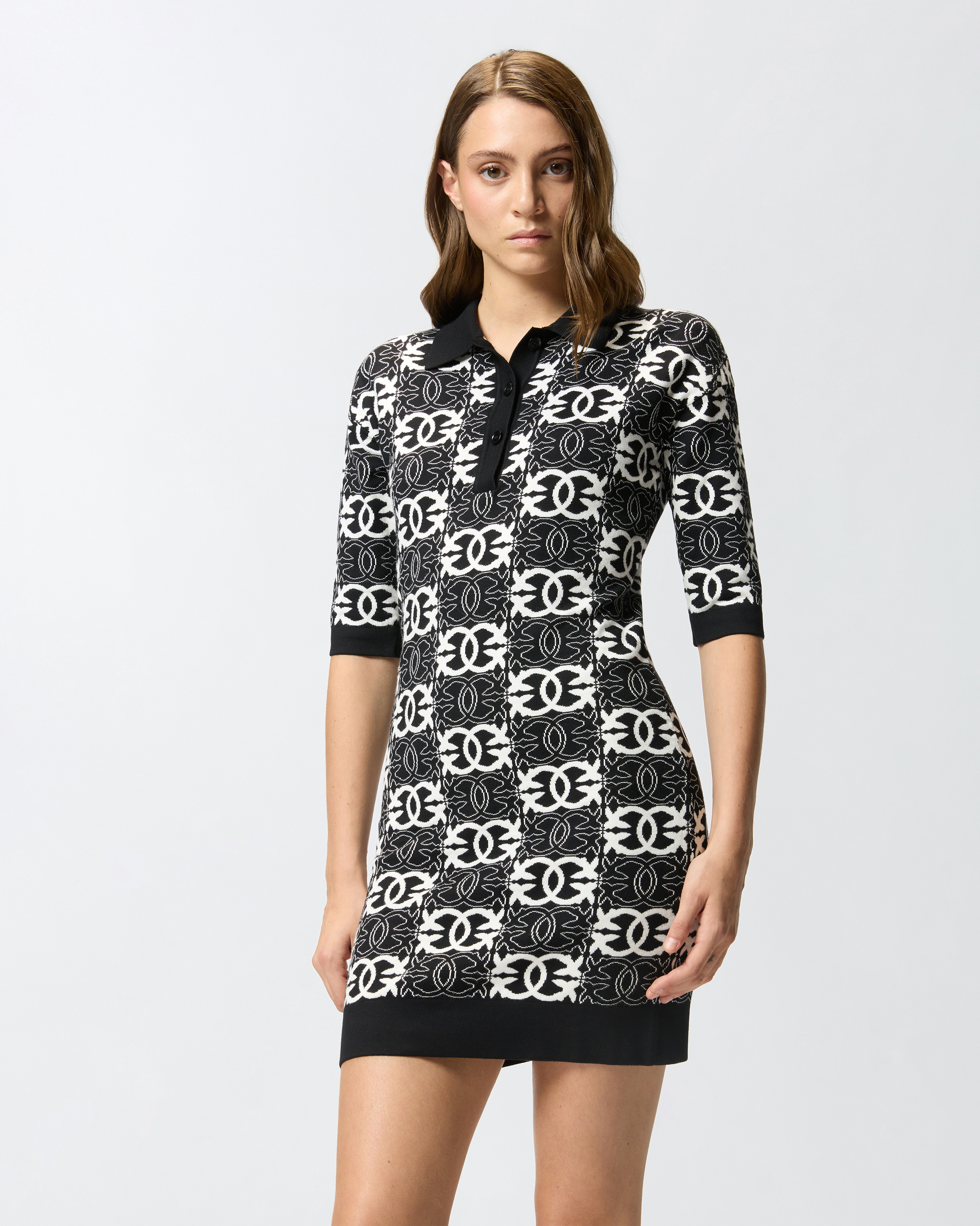 Pinko Love Birds Dress In Viscose Blend In Black