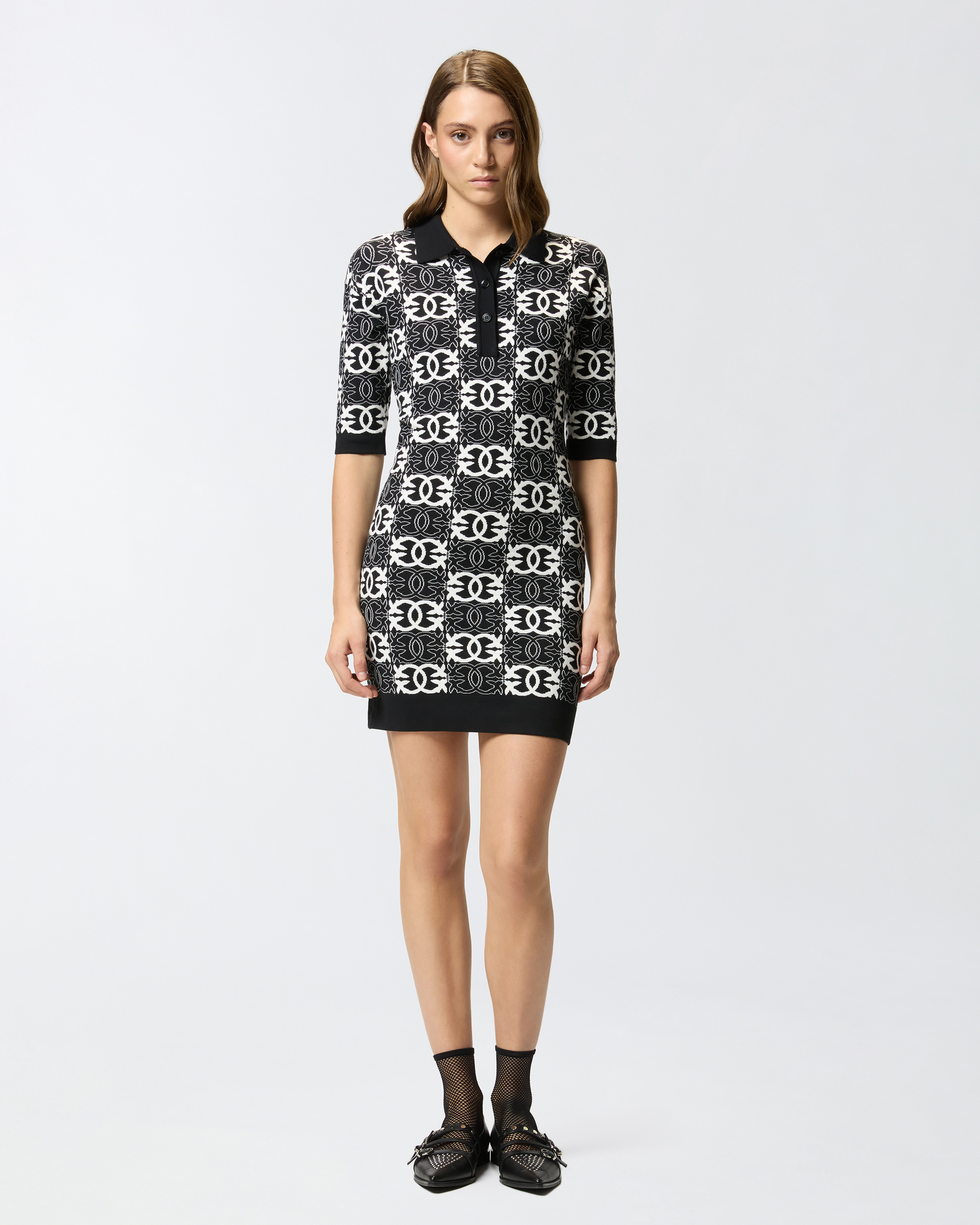 Pinko Love Birds Dress In Viscose Blend In Black
