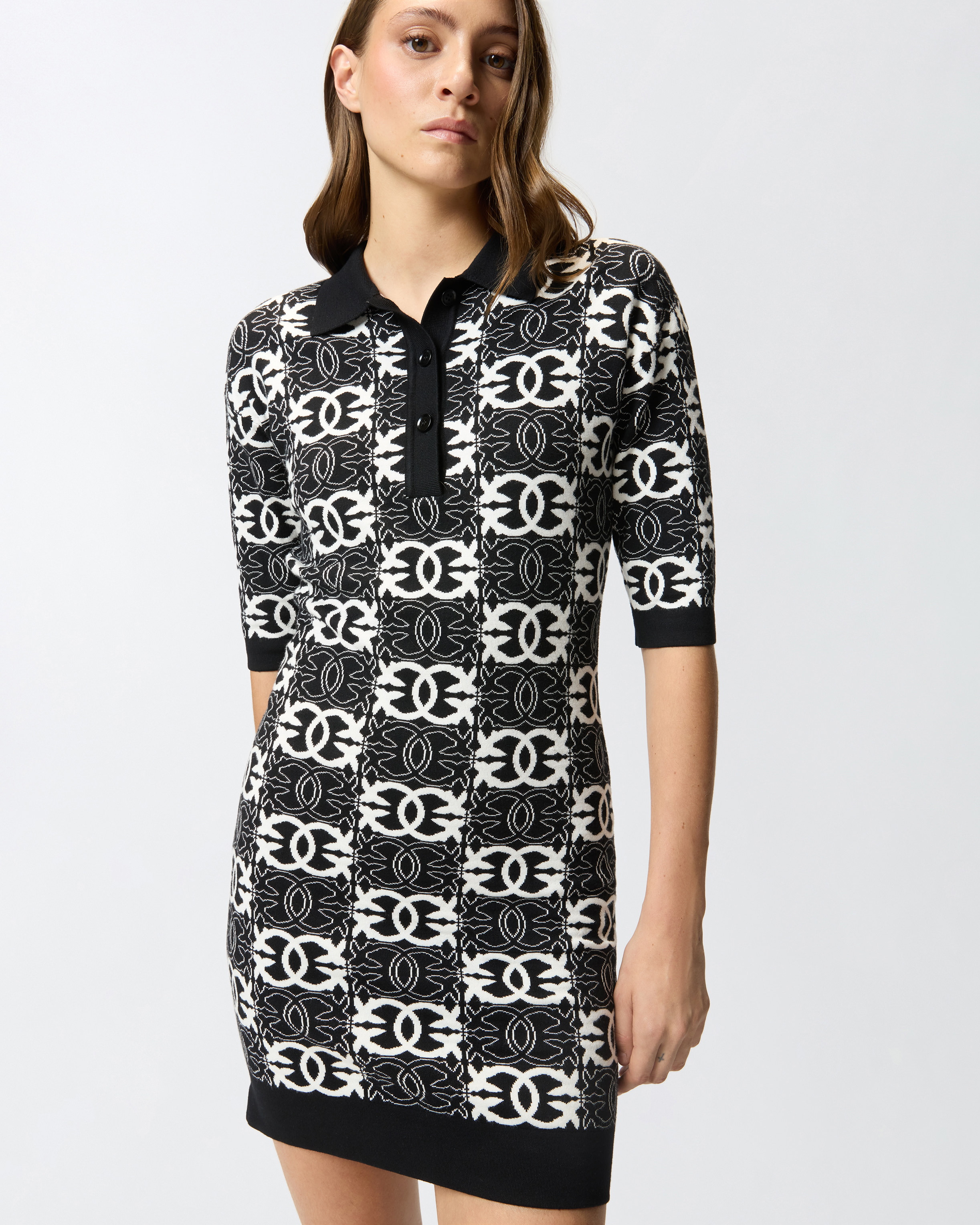 Pinko Love Birds Dress In Viscose Blend In Black