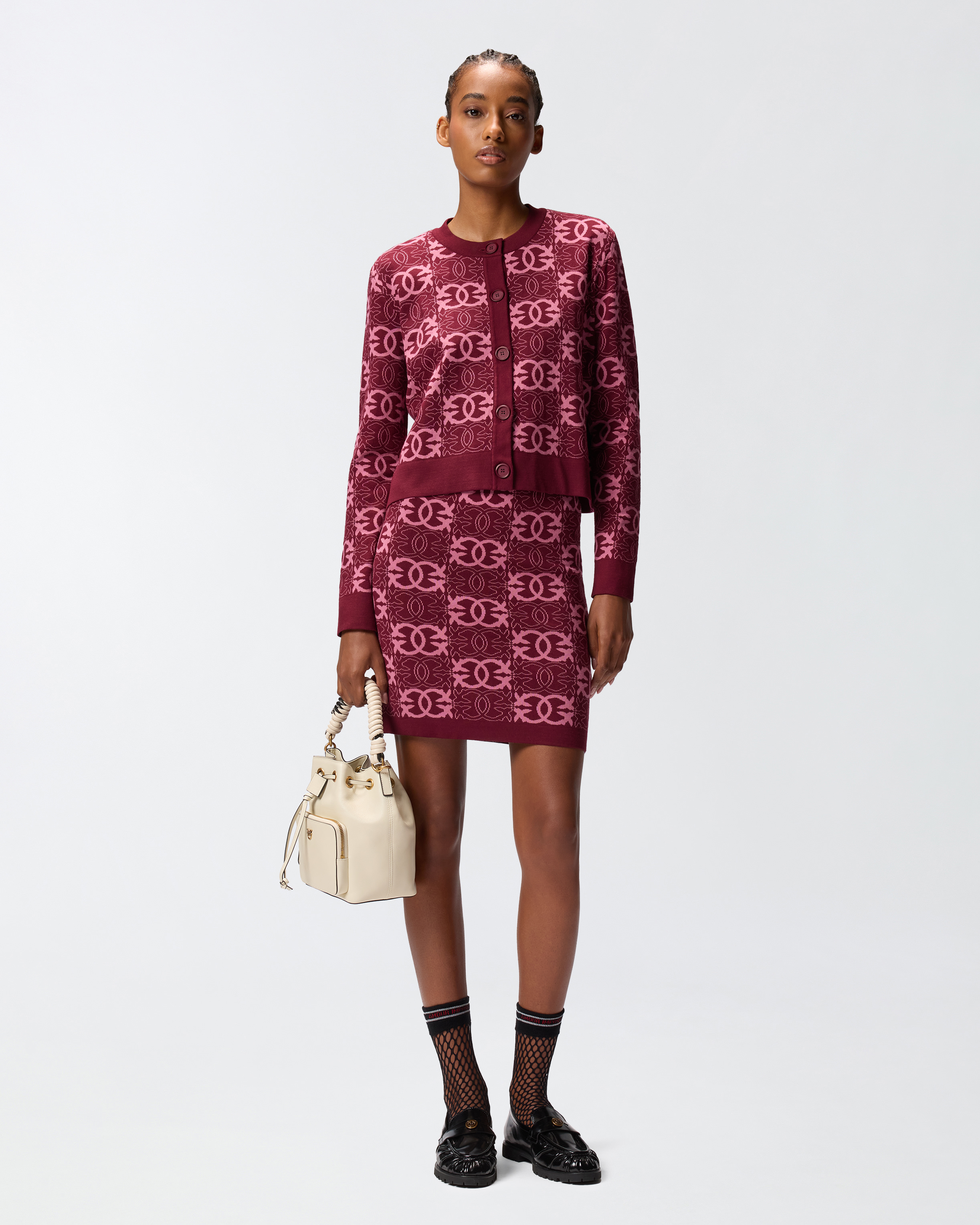 Pinko Mini Skirt With Love Birds Logo In Burgundy