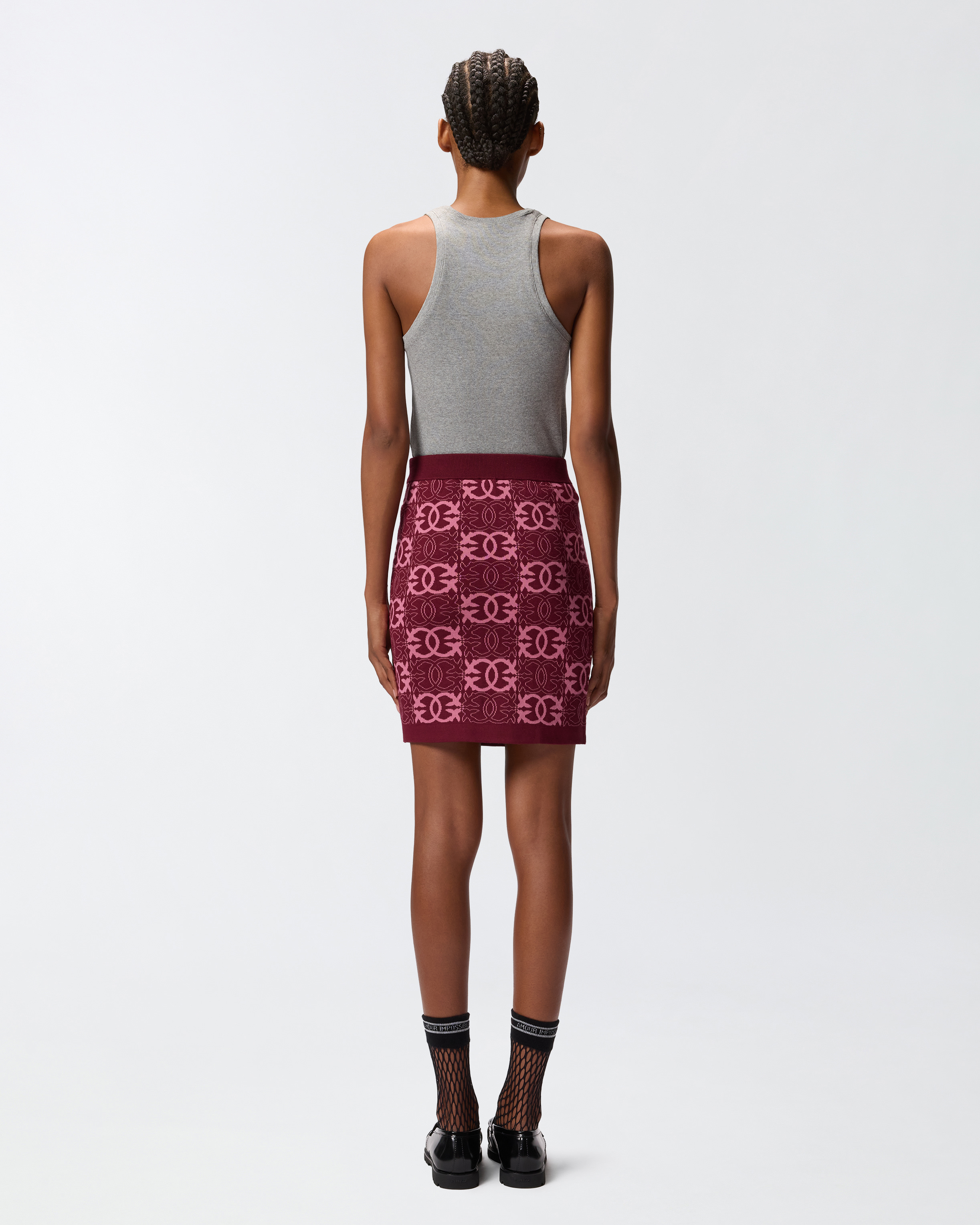 Pinko Mini Skirt With Love Birds Logo In Burgundy