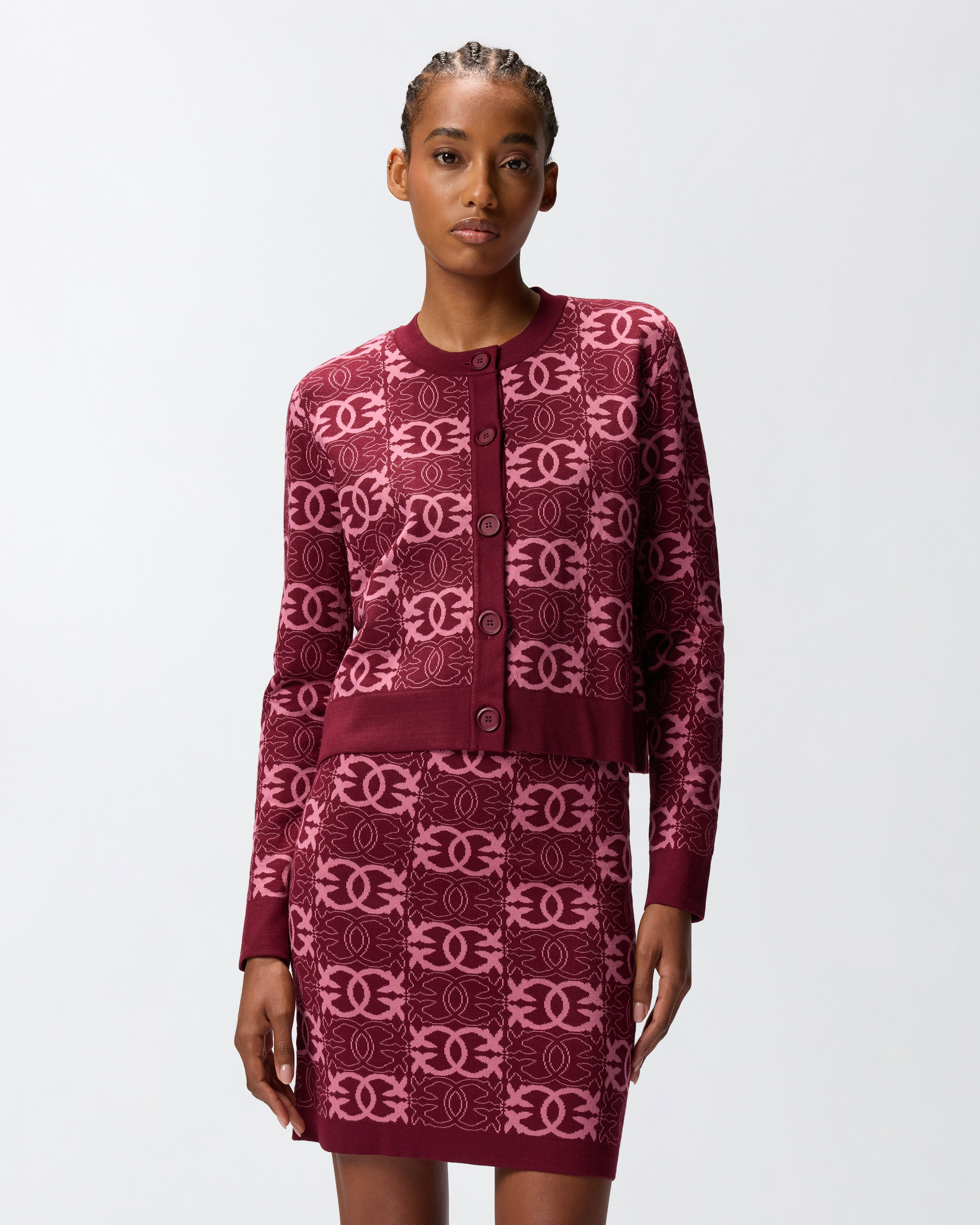 Pinko Cardigan With Love Birds Logo In Burgundy