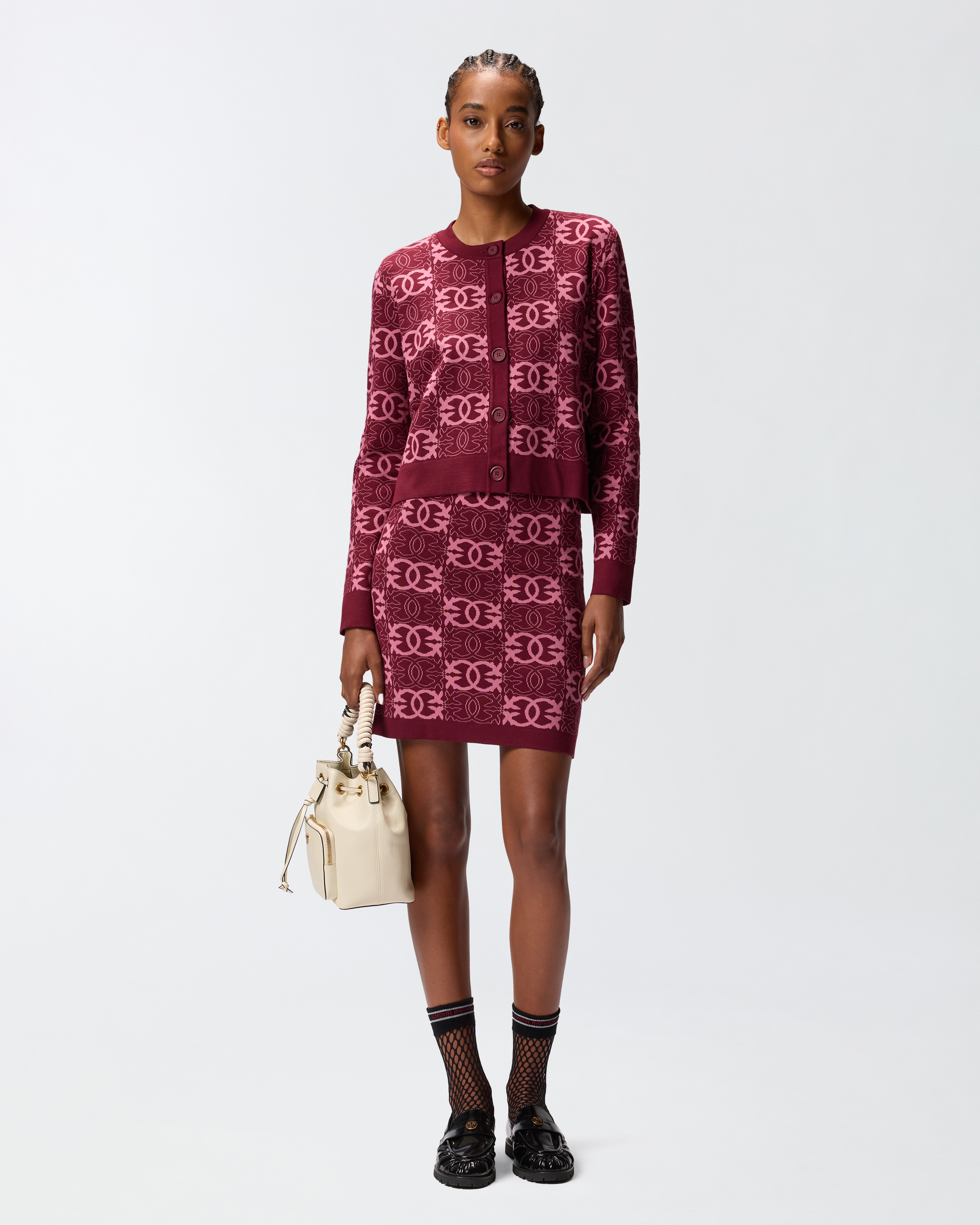 Pinko Cardigan With Love Birds Logo In Burgundy