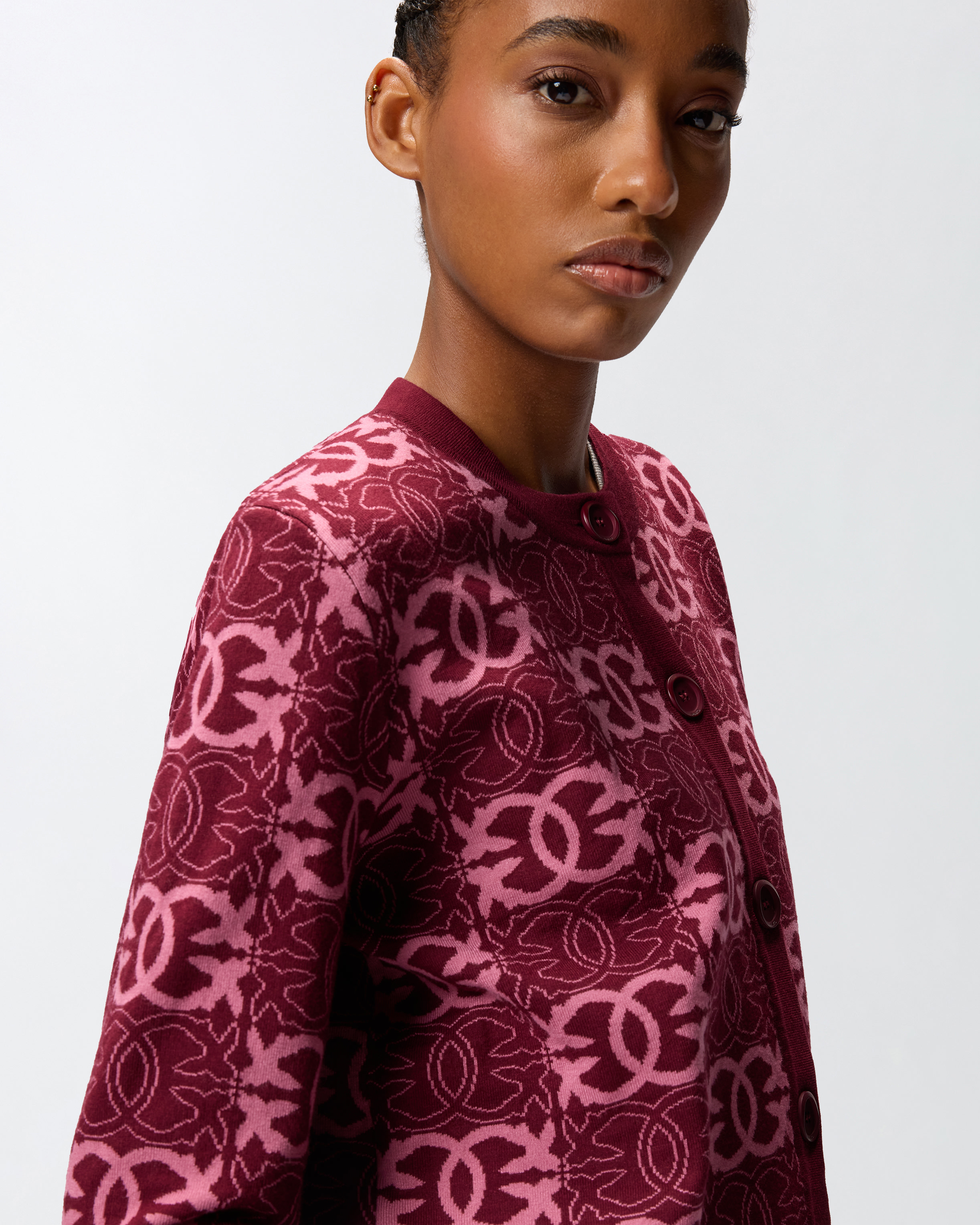 Pinko Cardigan With Love Birds Logo In Burgundy