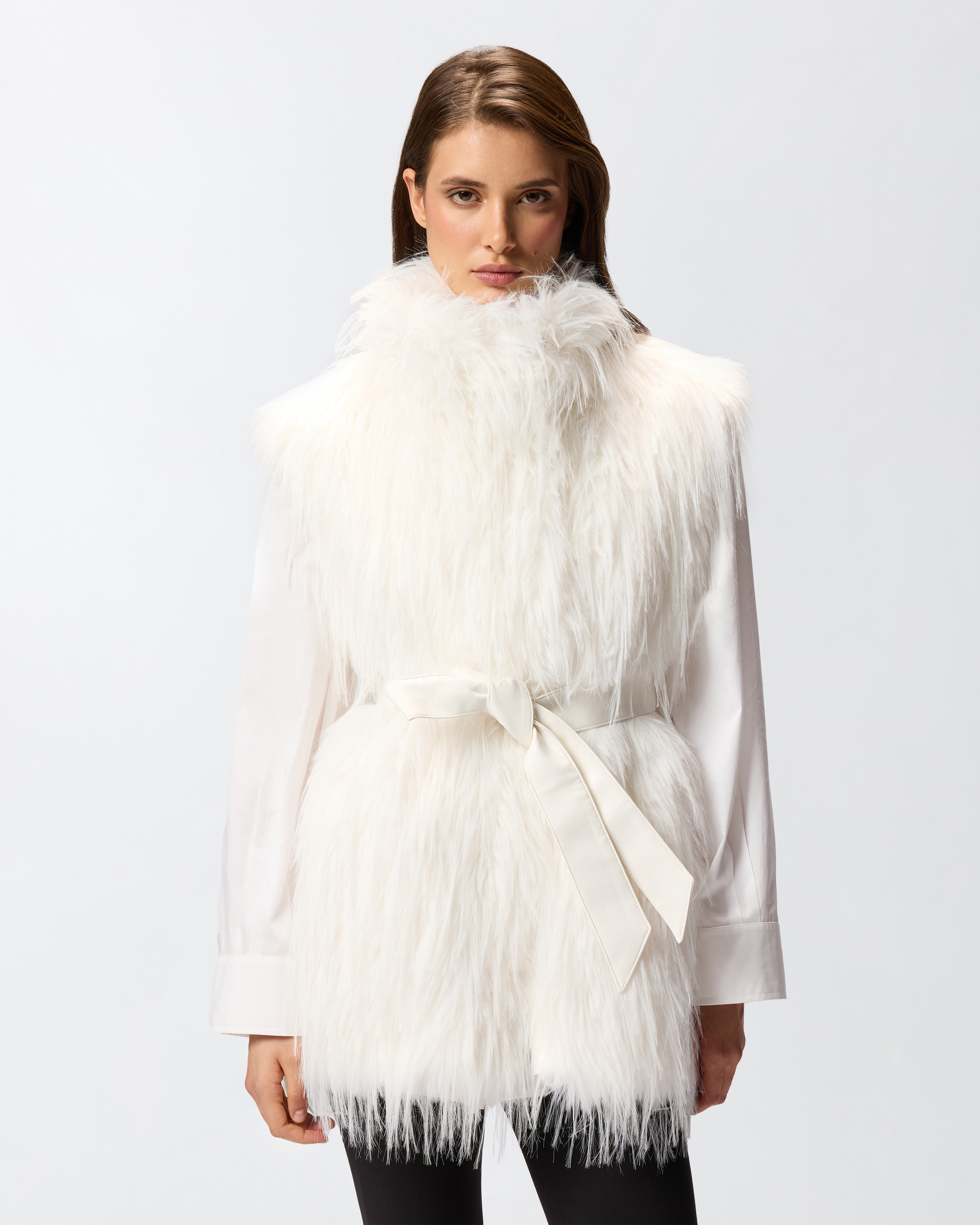 Pinko Faux Fur Vest In White