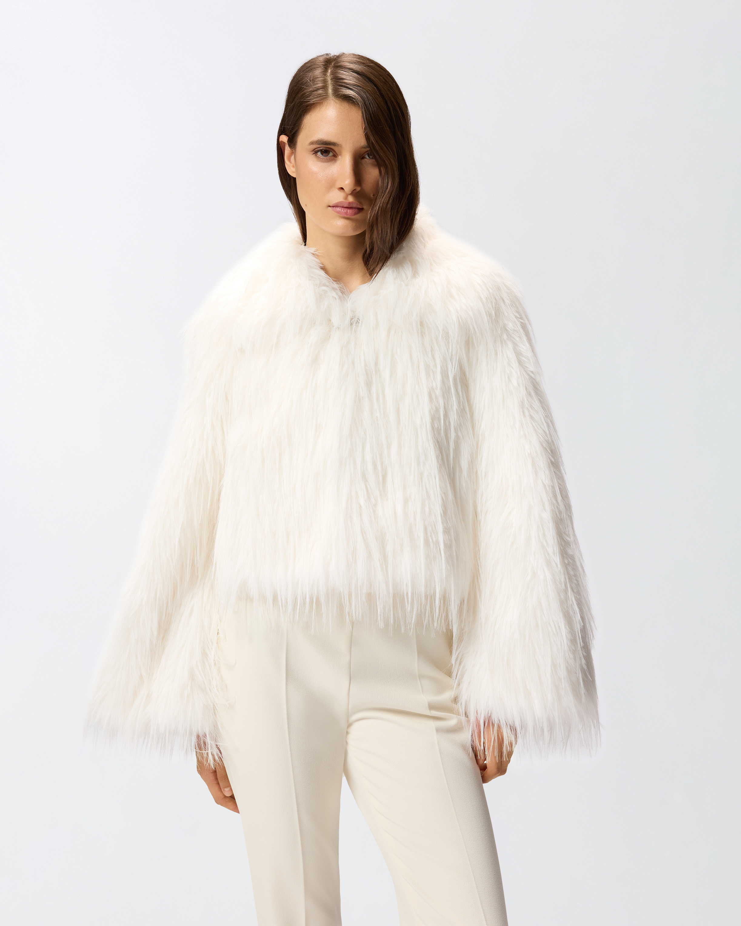 Pinko Fur-effect Pea Coat In White