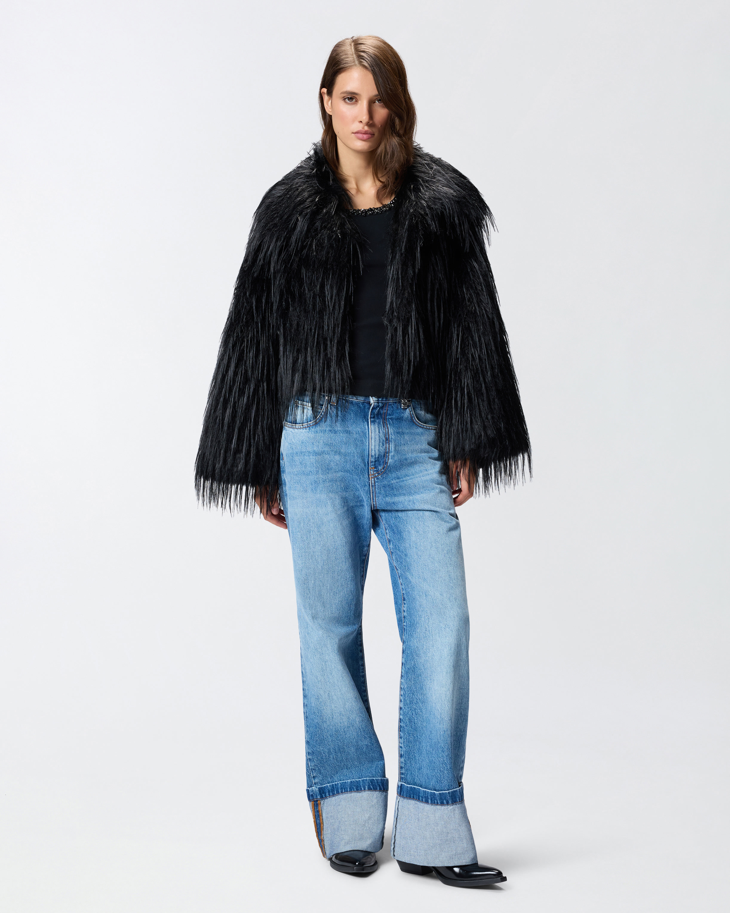 Pinko High-neck Faux-fur Jacket In Black