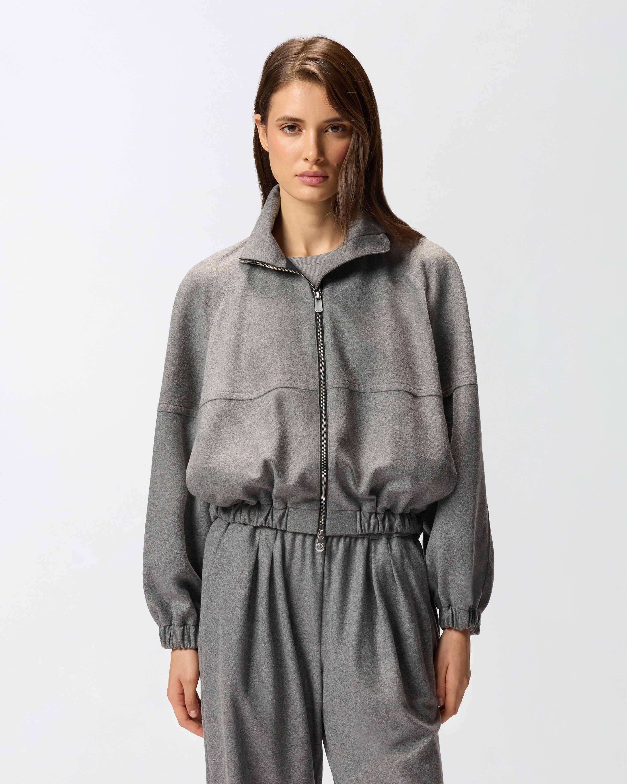 Pinko Wool-blend Bomber Jacket With Zip In Gray
