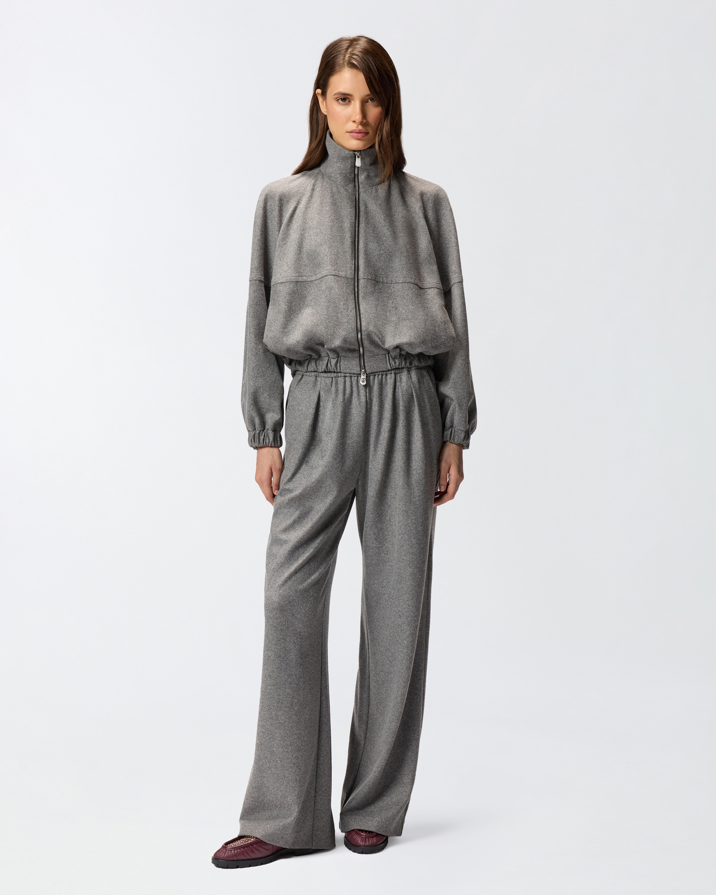 Pinko Wool-blend Bomber Jacket With Zip In Gray