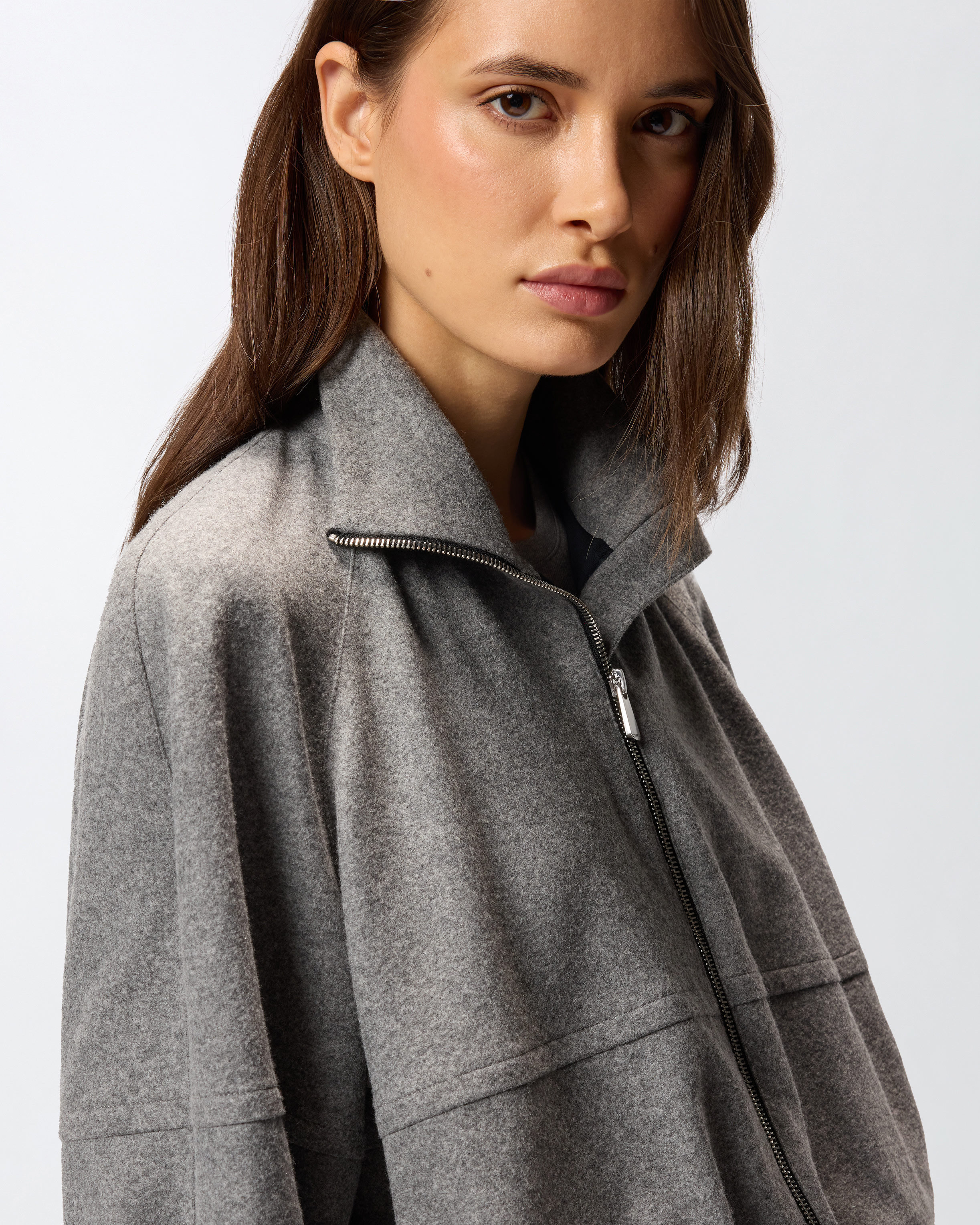 Pinko Wool-blend Bomber Jacket With Zip In Gray