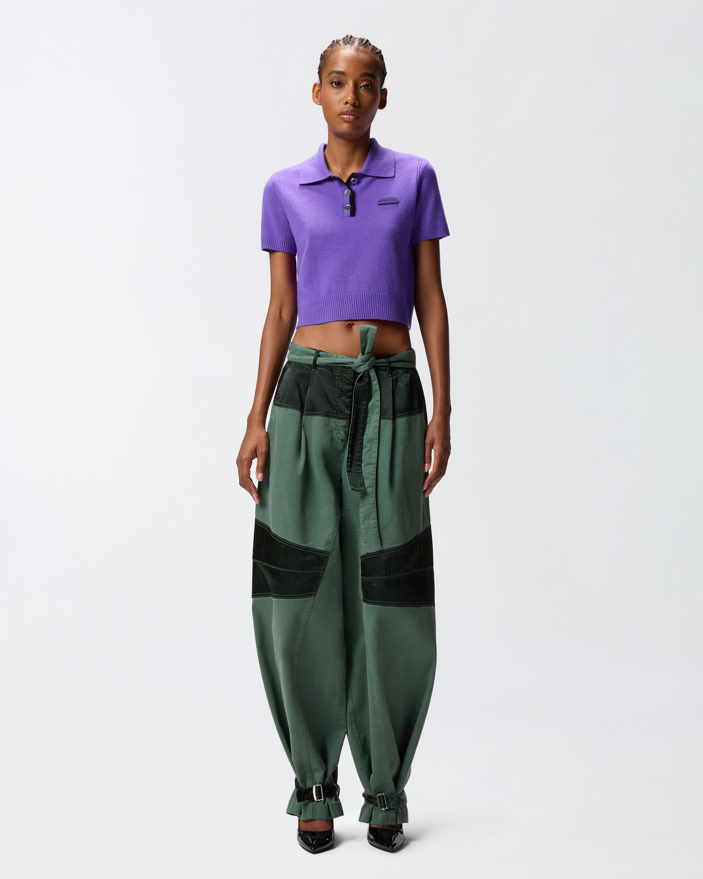 Pinko Utility Trousers With Contrasting Inserts In Green
