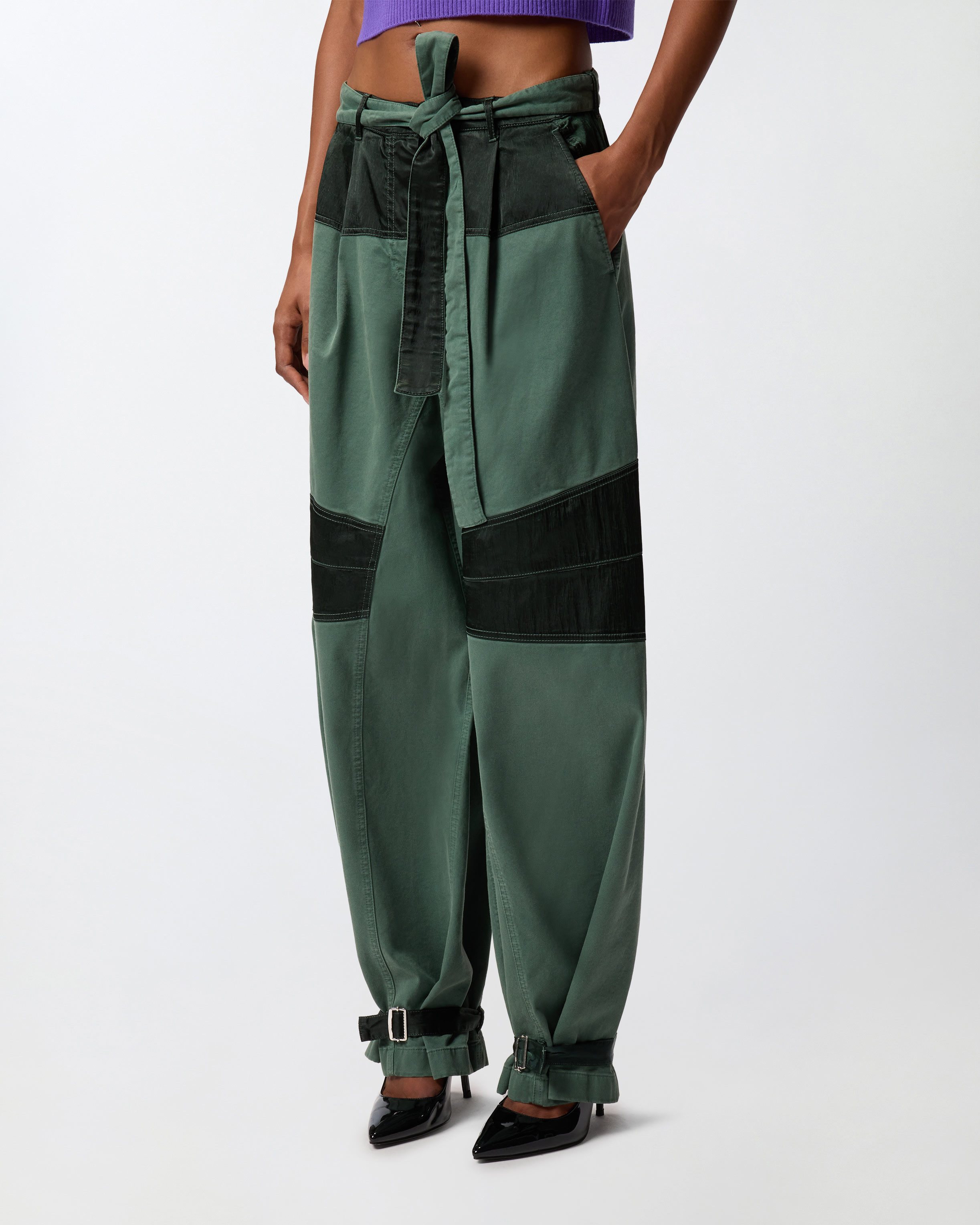 Pinko Utility Trousers With Contrasting Inserts In Green