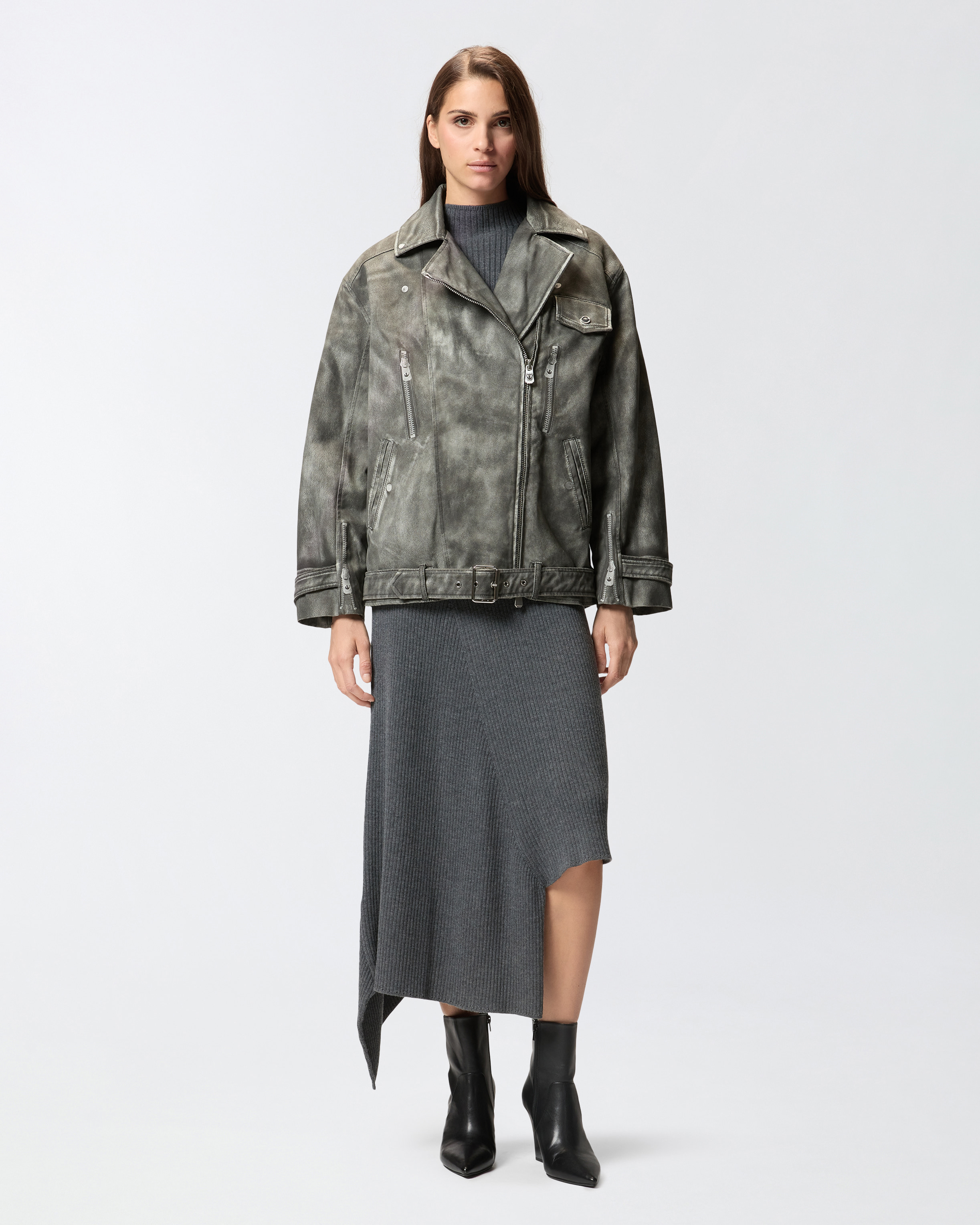 皮革效果错视印花夹克 - 黑色 - large | Pinko 