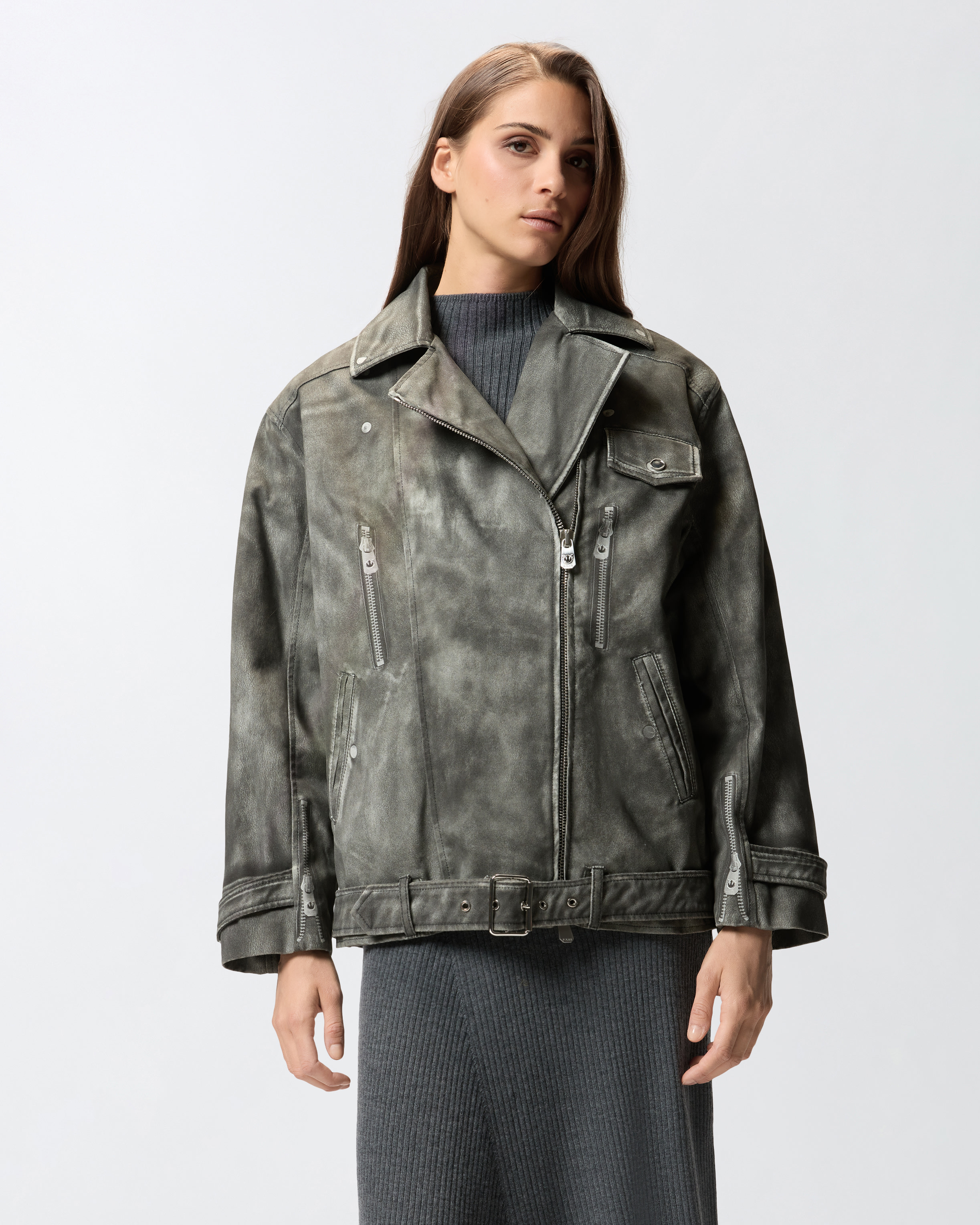 Jacket with leather-effect trompe-l'œil print 1