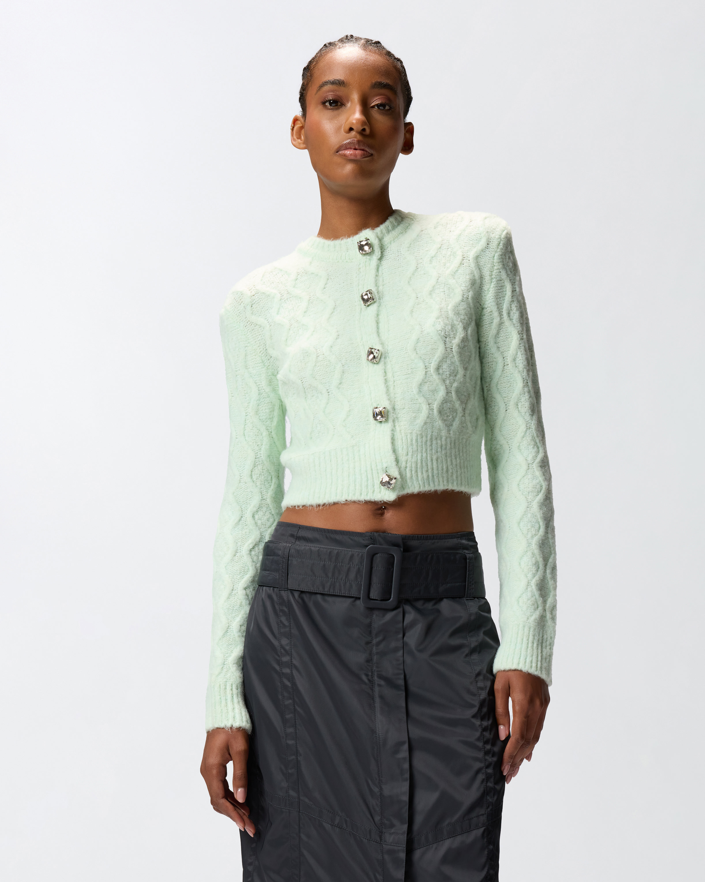 Pinko Cropped Cardigan With Jewel Buttons In Green