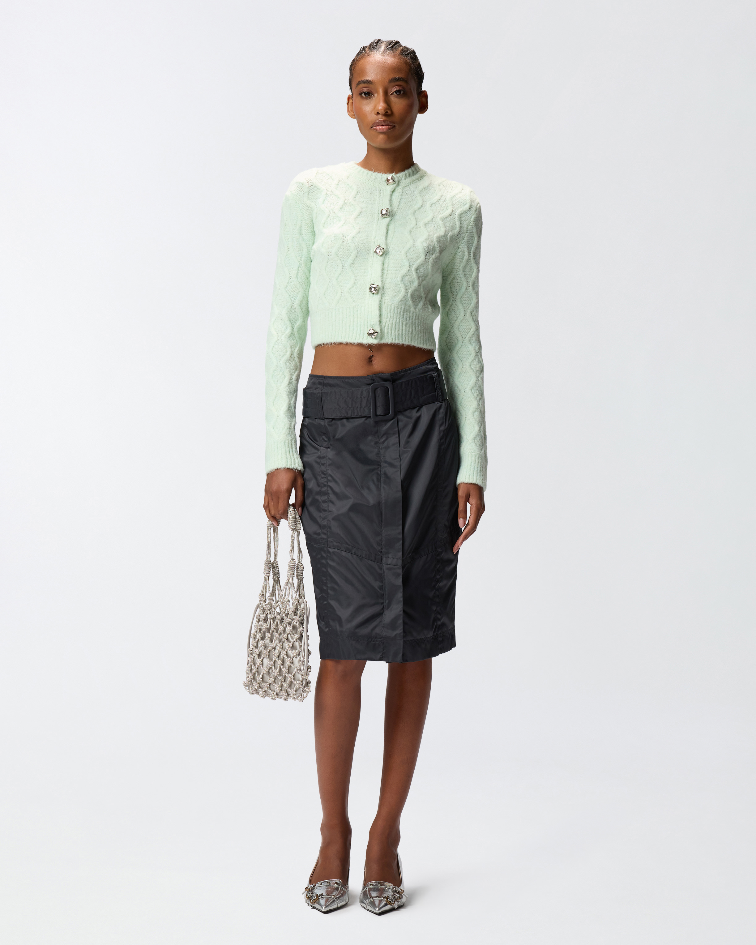 Pinko Cropped Cardigan With Jewel Buttons In Green