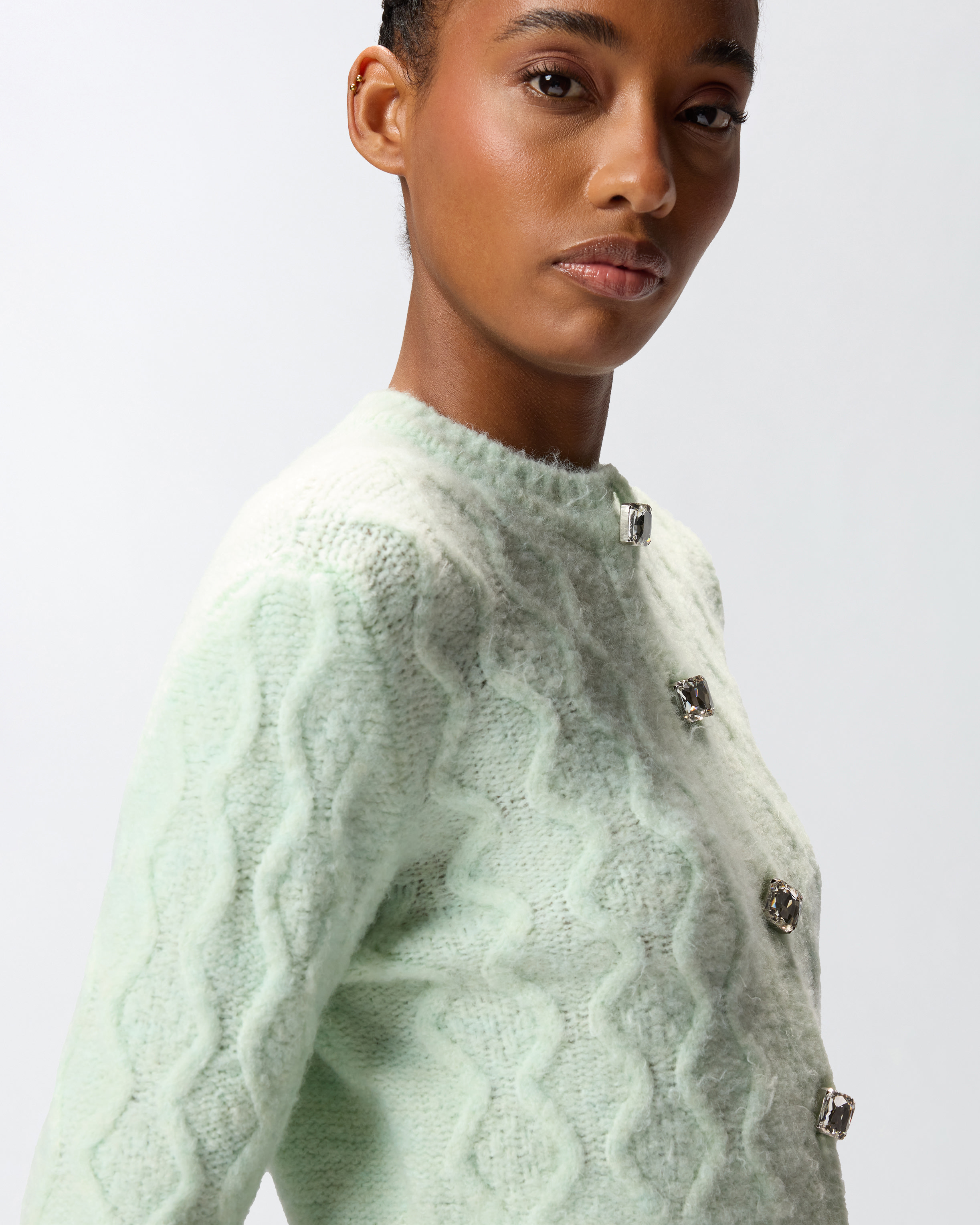 Pinko Cropped Cardigan With Jewel Buttons In Green