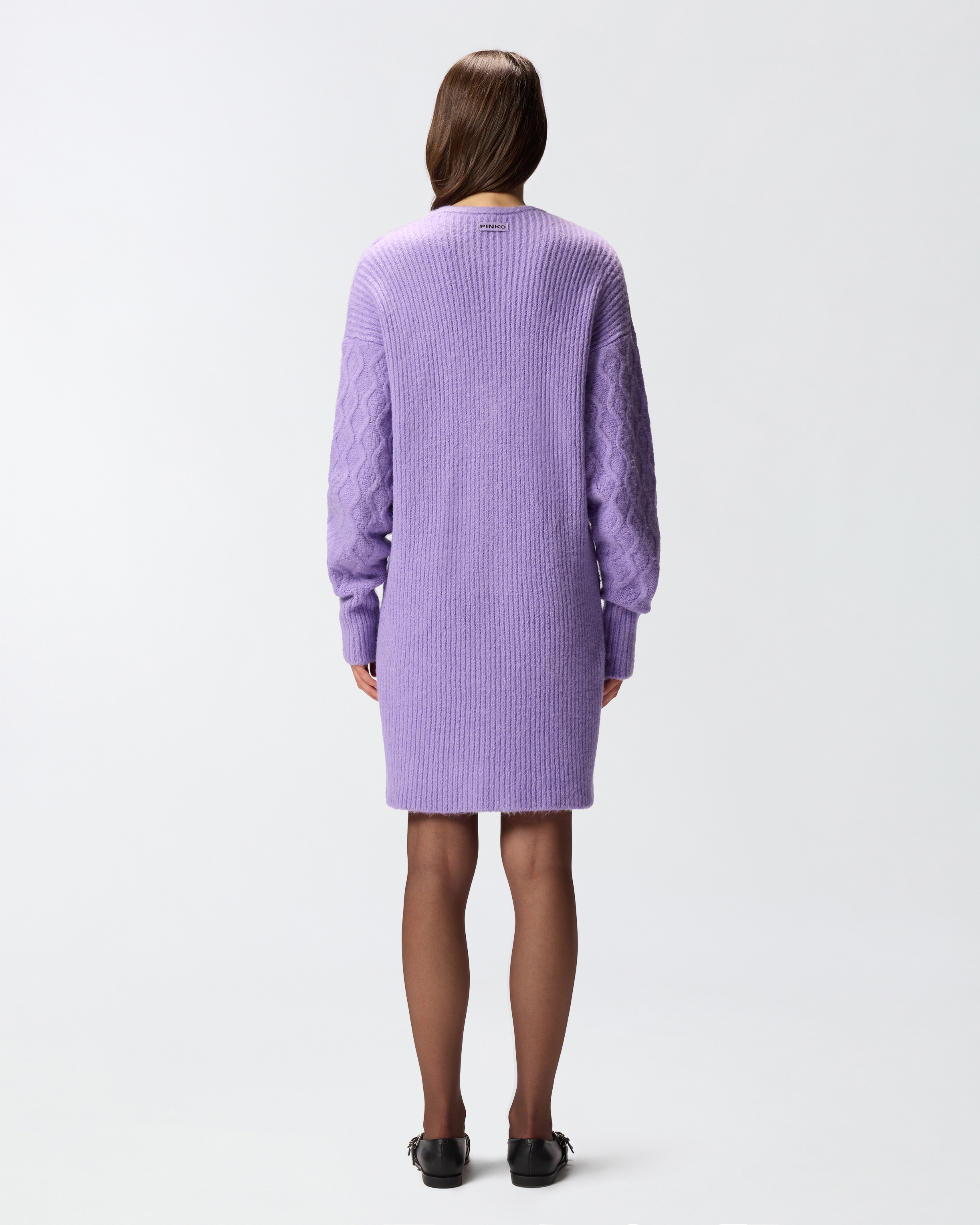 Pinko Knit Mini Dress With Cable Stitch And Jewel Buttons In Pink