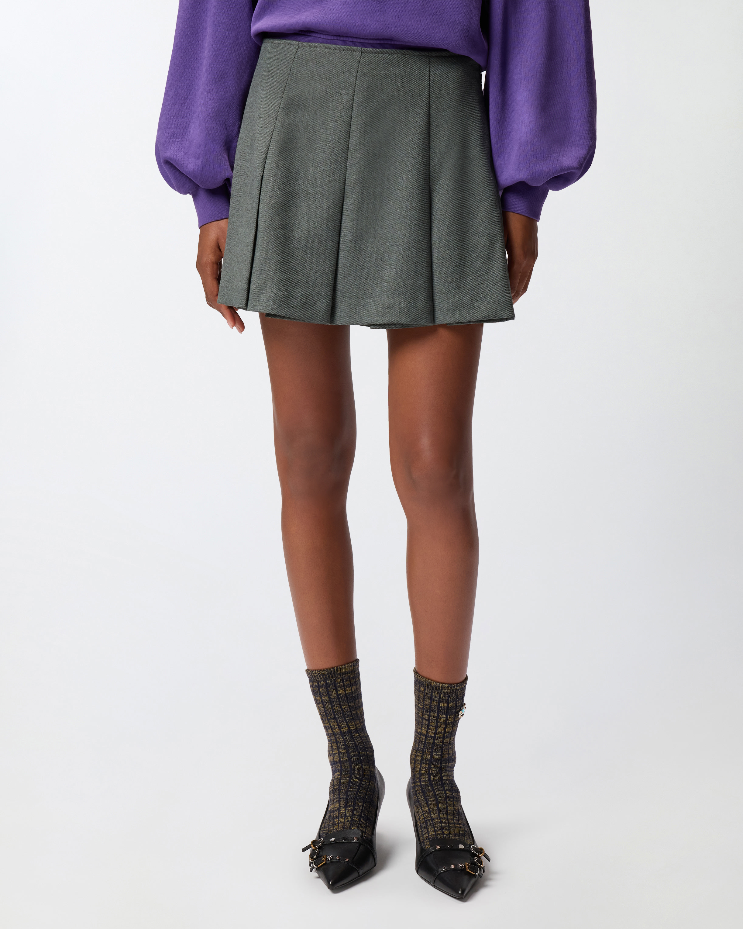 Pinko Pleated Wool-blend Mini Skirt In Gray