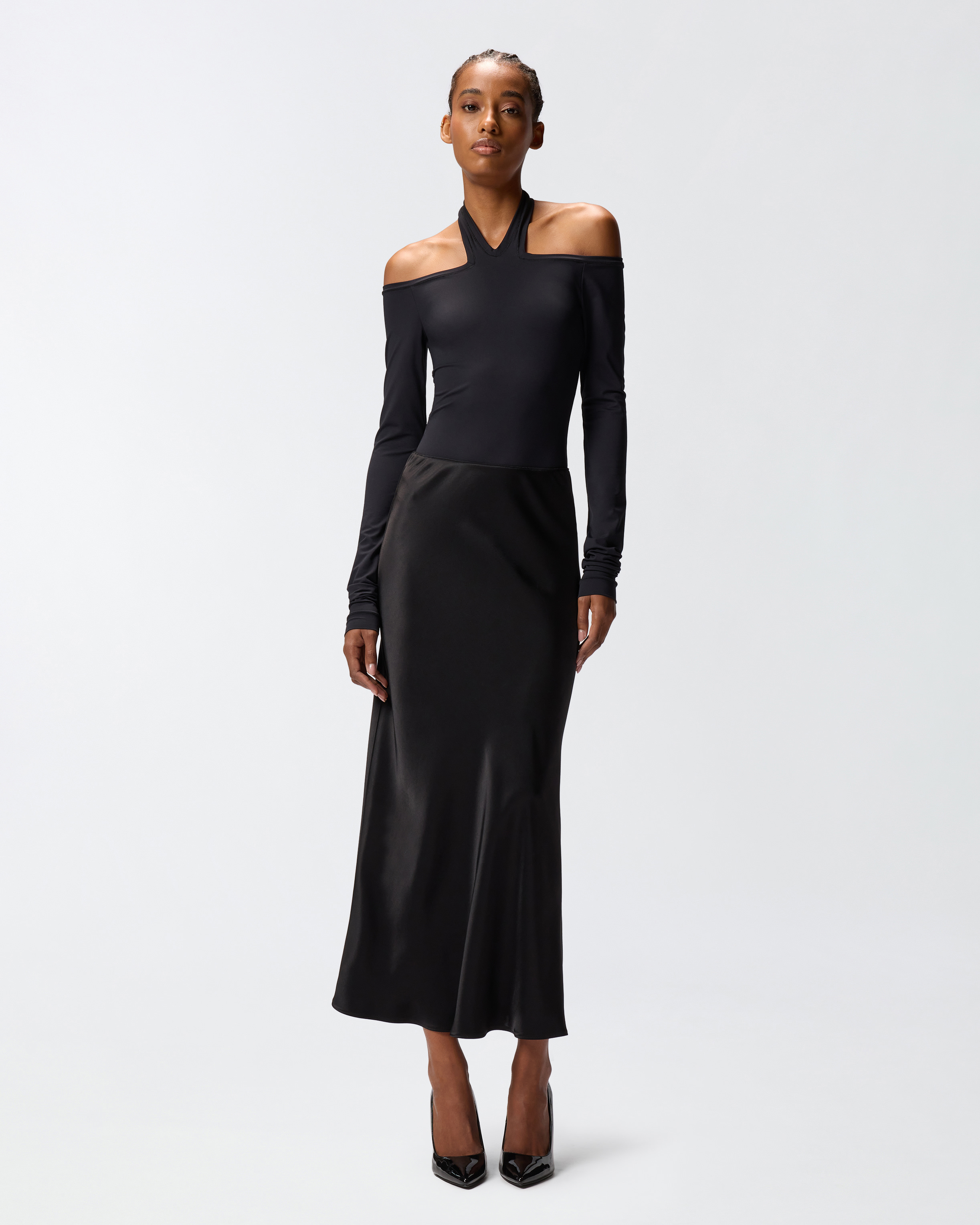 Pinko Long-sleeved Bodysuit With Open Shoulders In Black