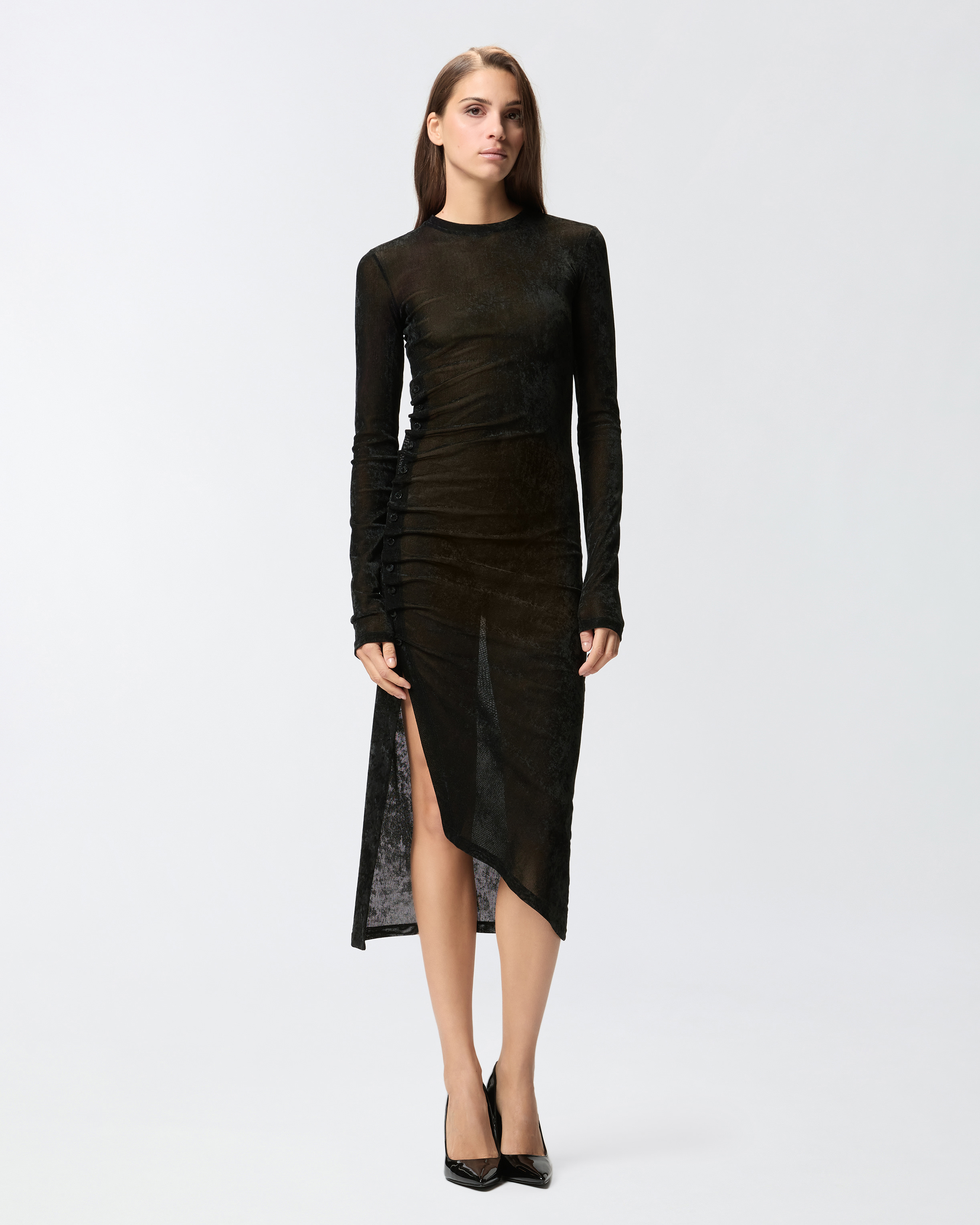 Langes Kleid mit Drapierung aus Tüll - Schwarz - large | Pinko 