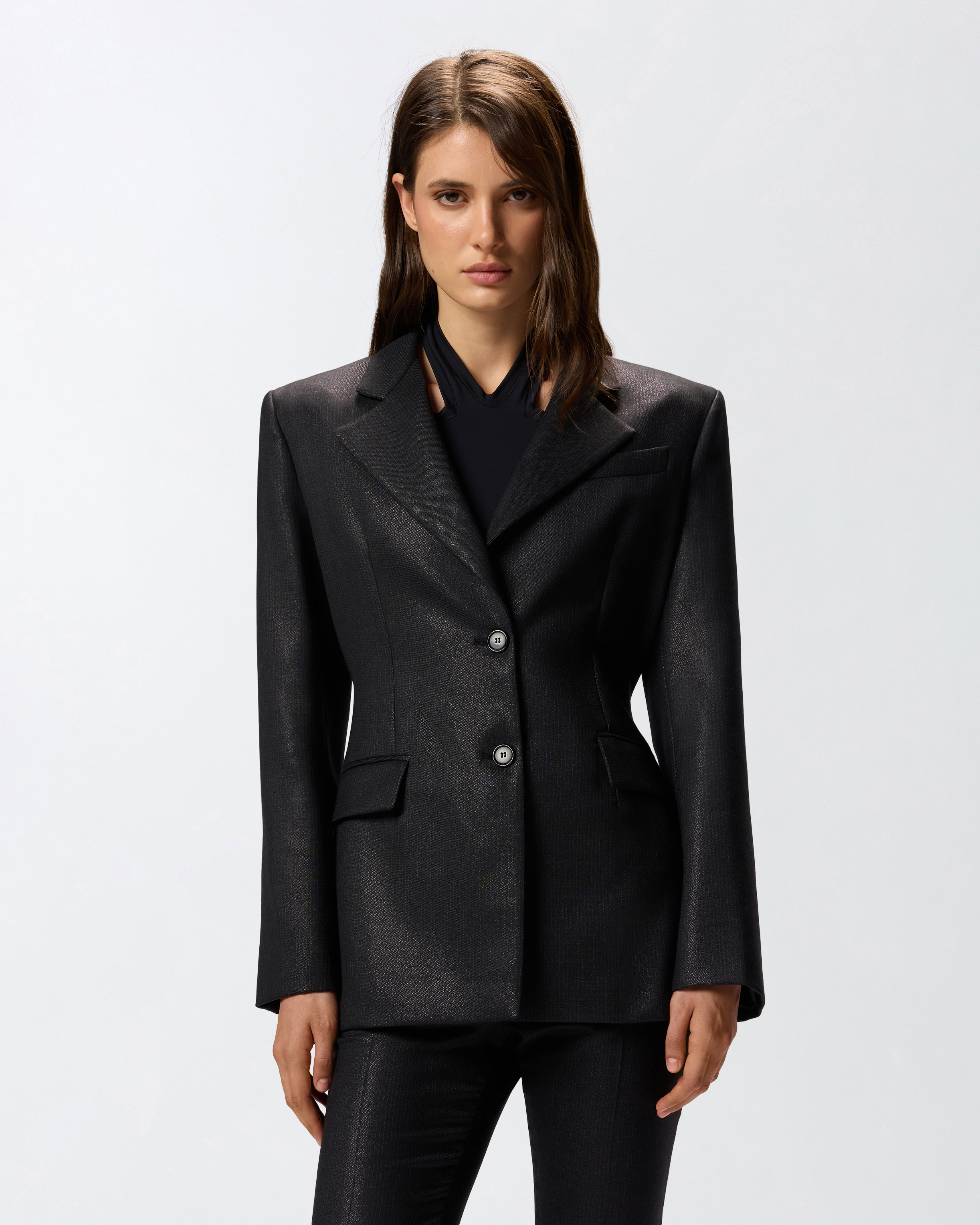 Blazer gessato con cinturino - Nero - large | Pinko 