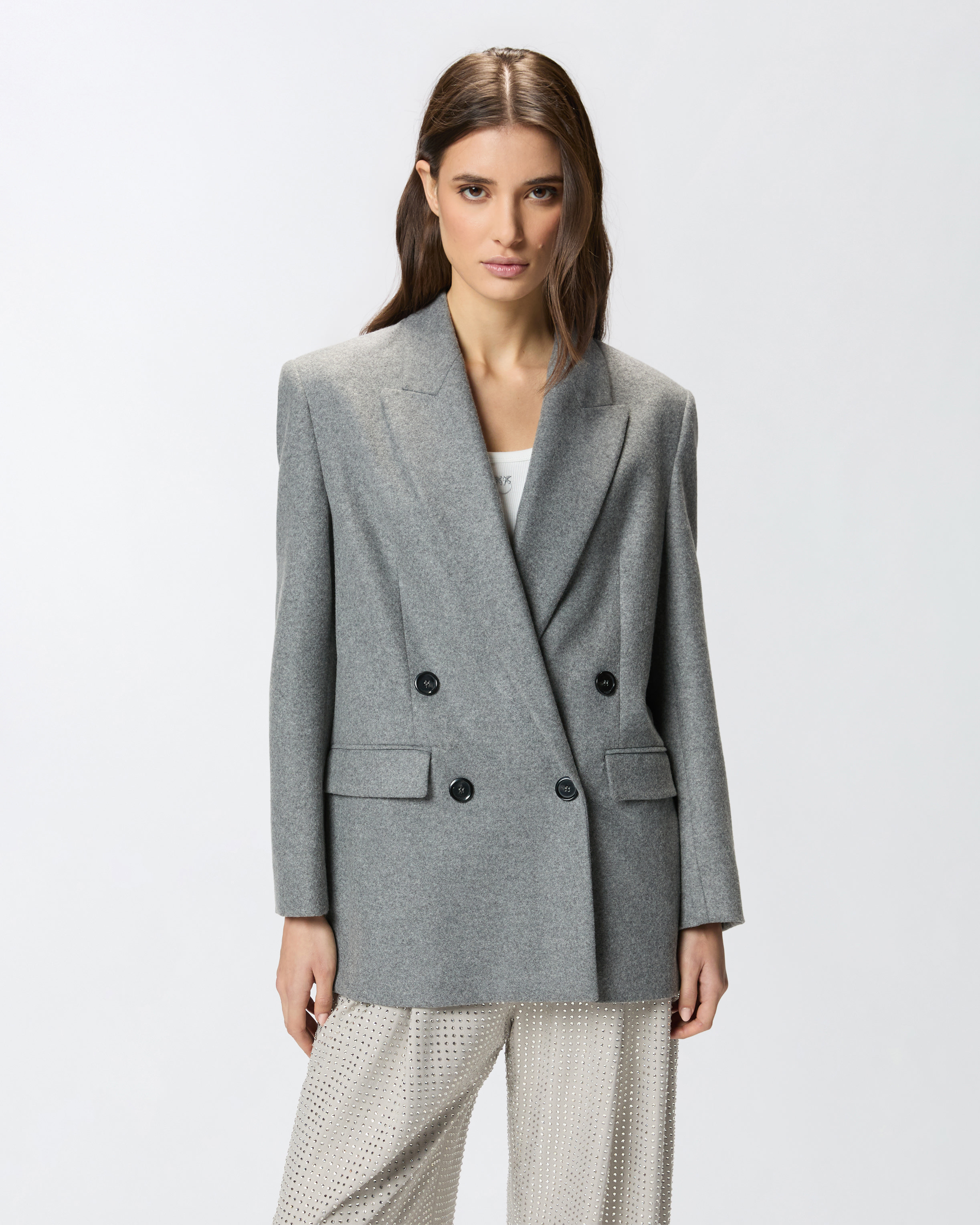 Double-breasted wool-blend jacket - Grey - large | Pinko 