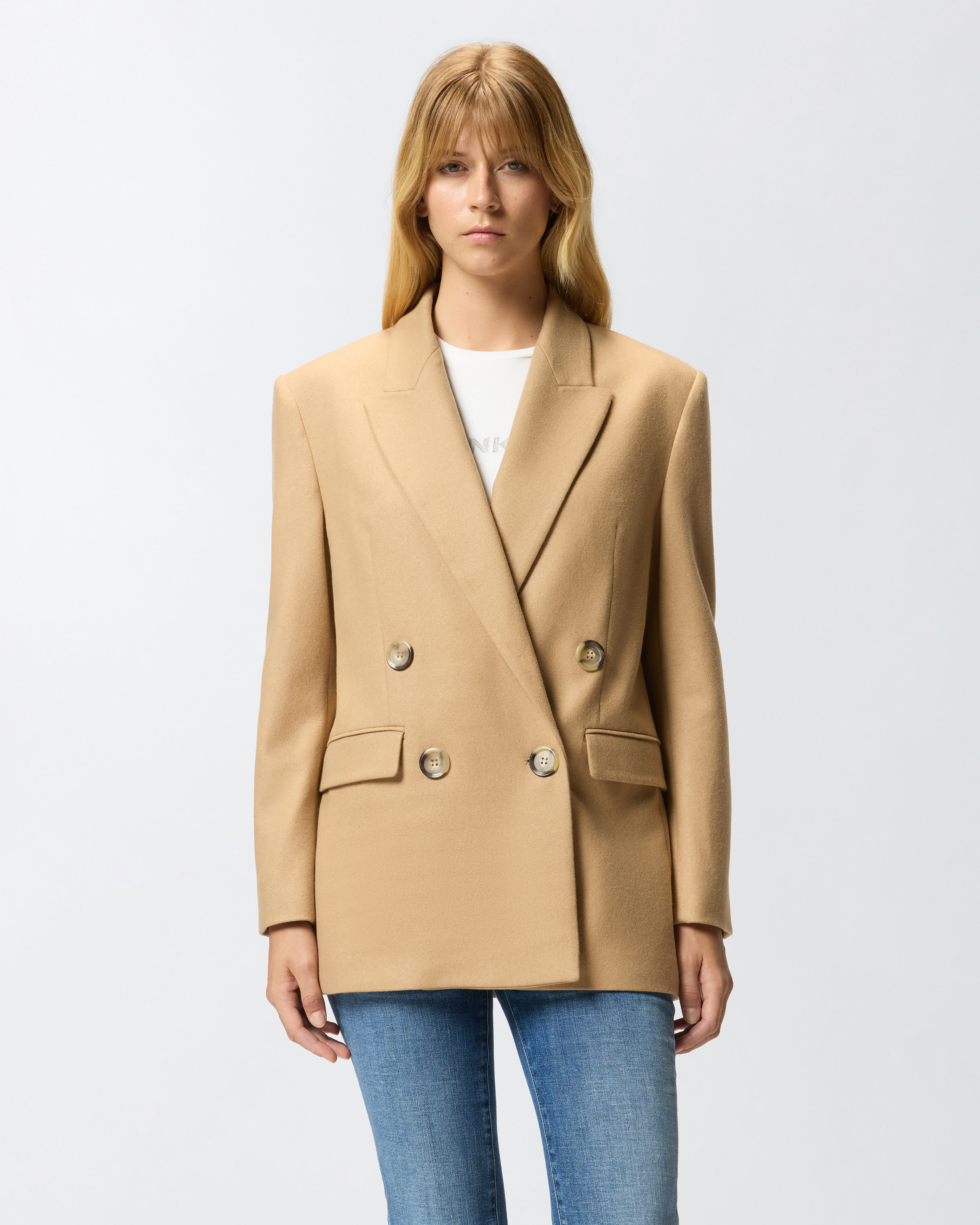 Pinko Veste Croisée En Laine Mélangée In Yellow