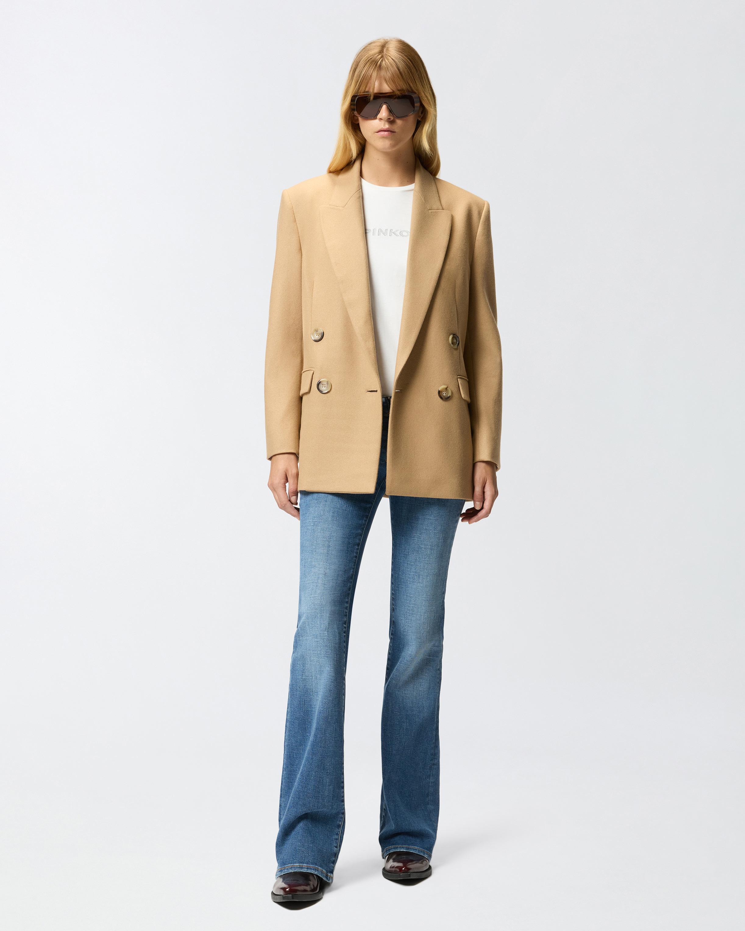 Pinko Veste Croisée En Laine Mélangée In Yellow