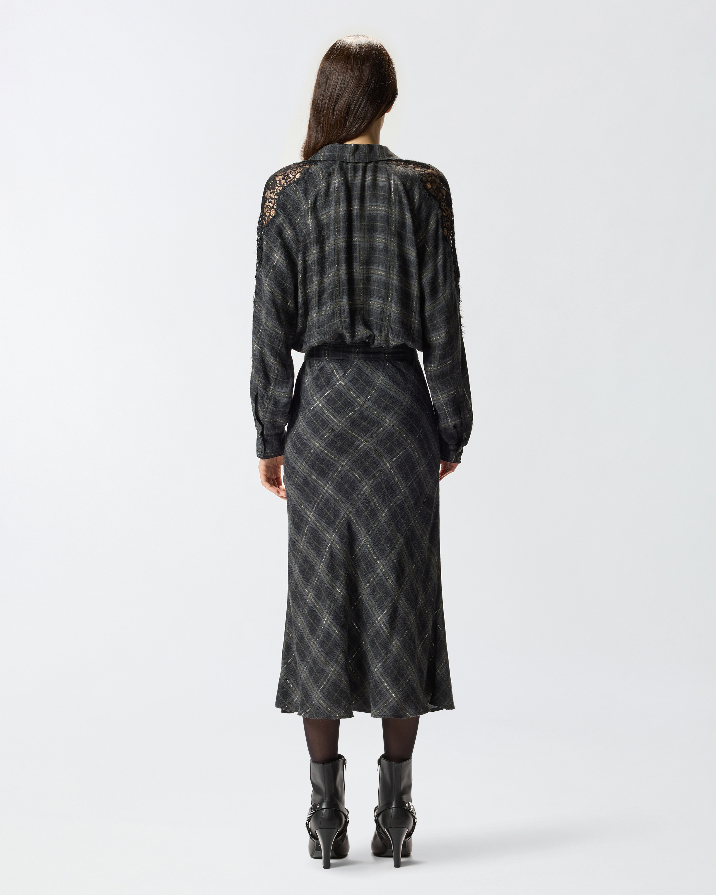 Pinko Lace-insert Check Midi Dress In Multi