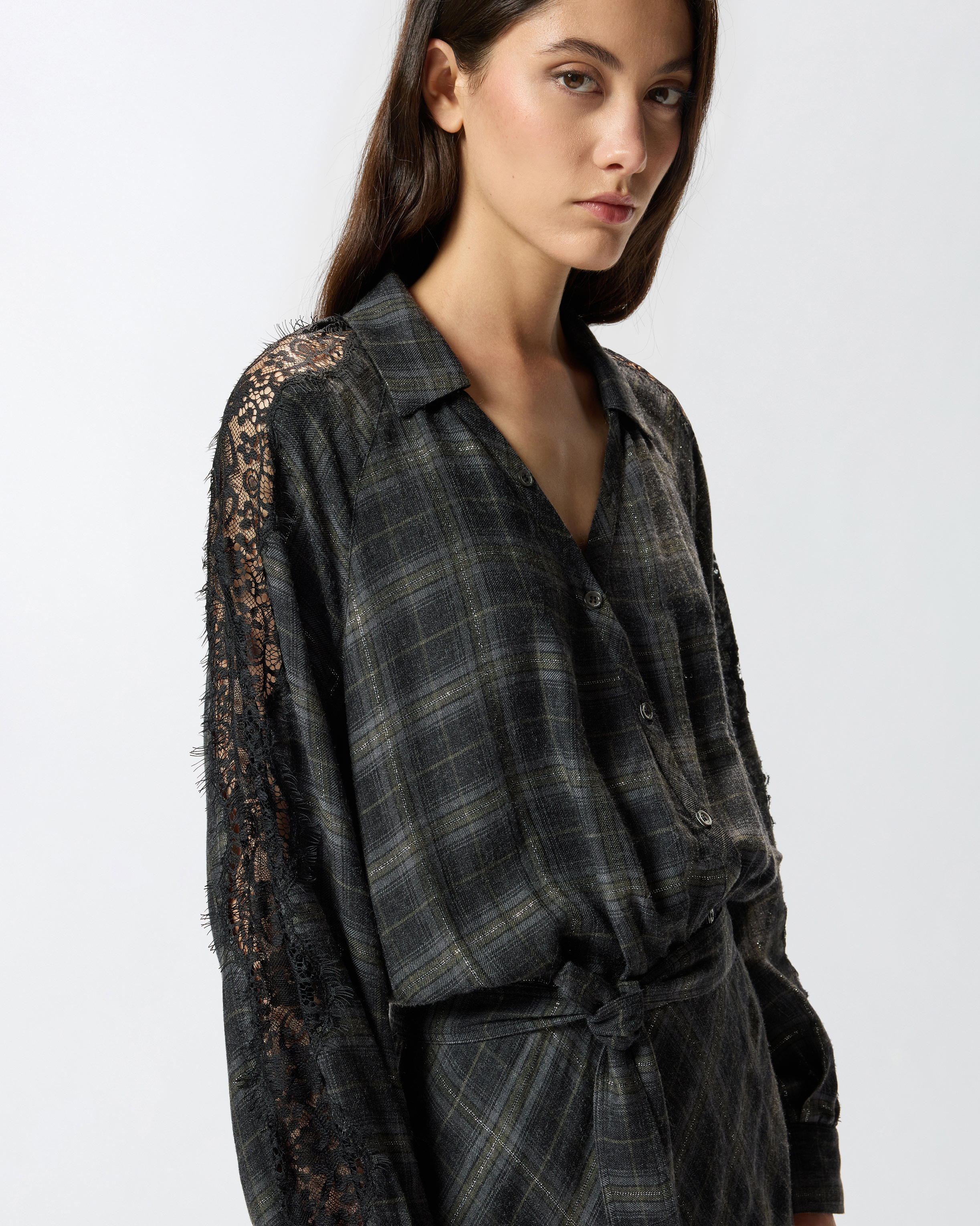 Pinko Lace-insert Check Midi Dress In Multi