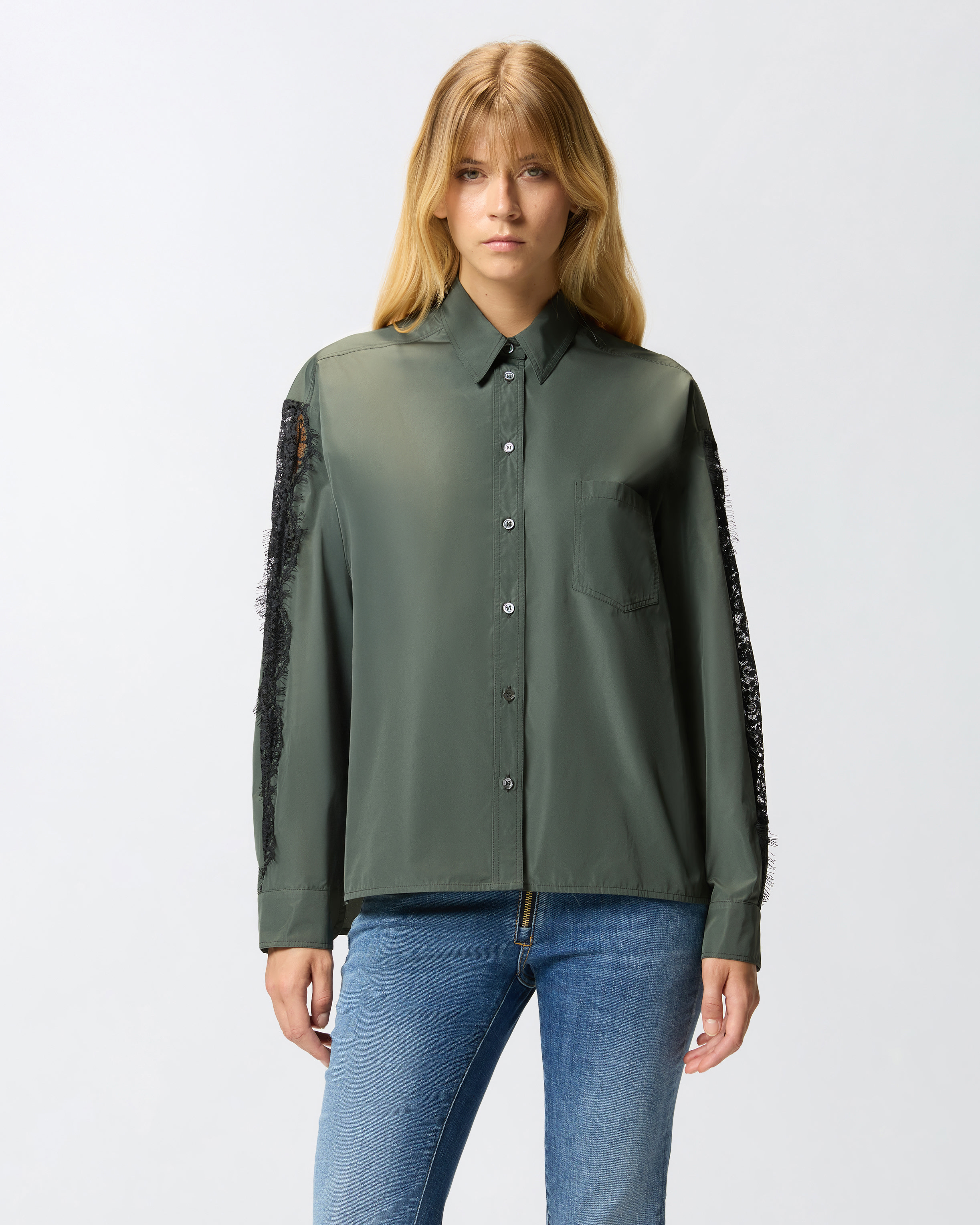 Pinko Lace Sleeve Shirt In Green